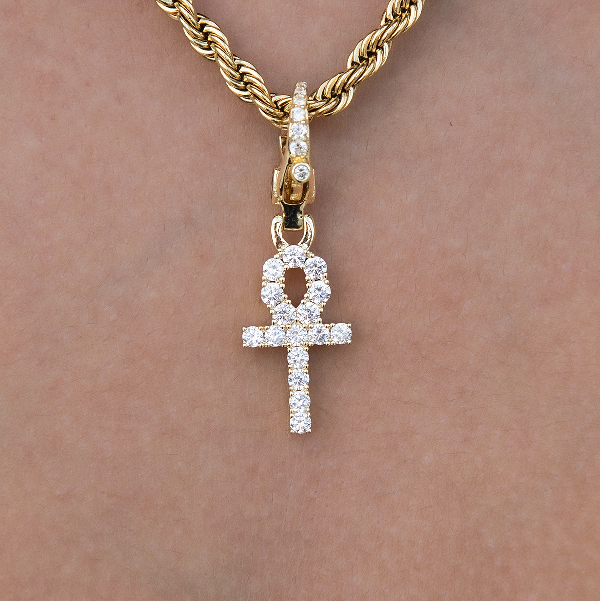 Micro Ankh Cross Clip On Pendant in Yellow Gold