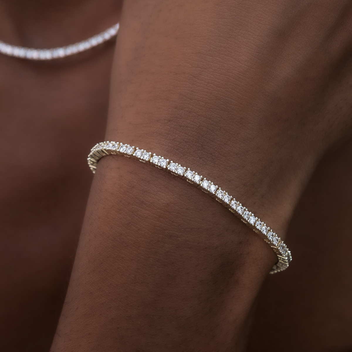 Diamond Tennis Necklace + Bracelet Bundle in Yellow Gold- 2mm