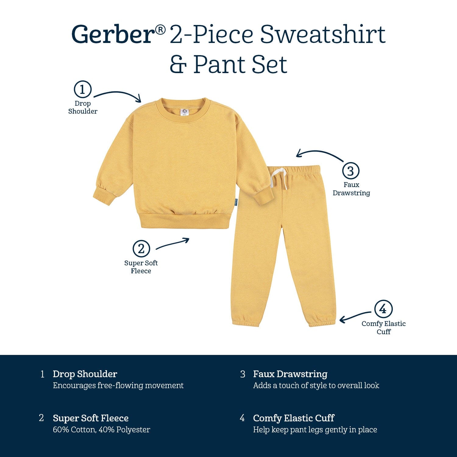 2-Piece Infant & Toddler Neutral Yellow Sweatshirt & Pant Set