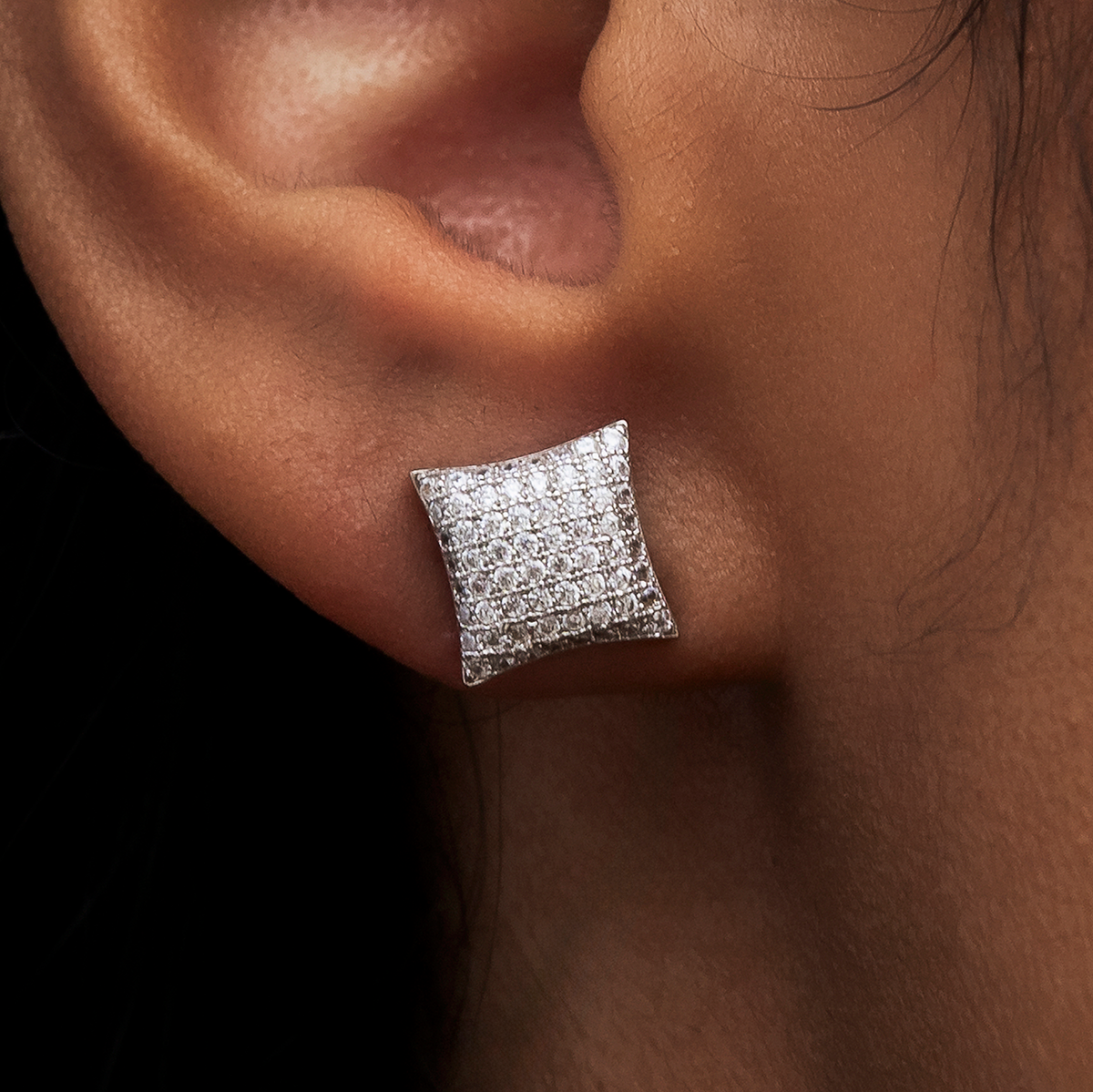 Diamond Pave Cushion Cut Stud Earrings in White Gold