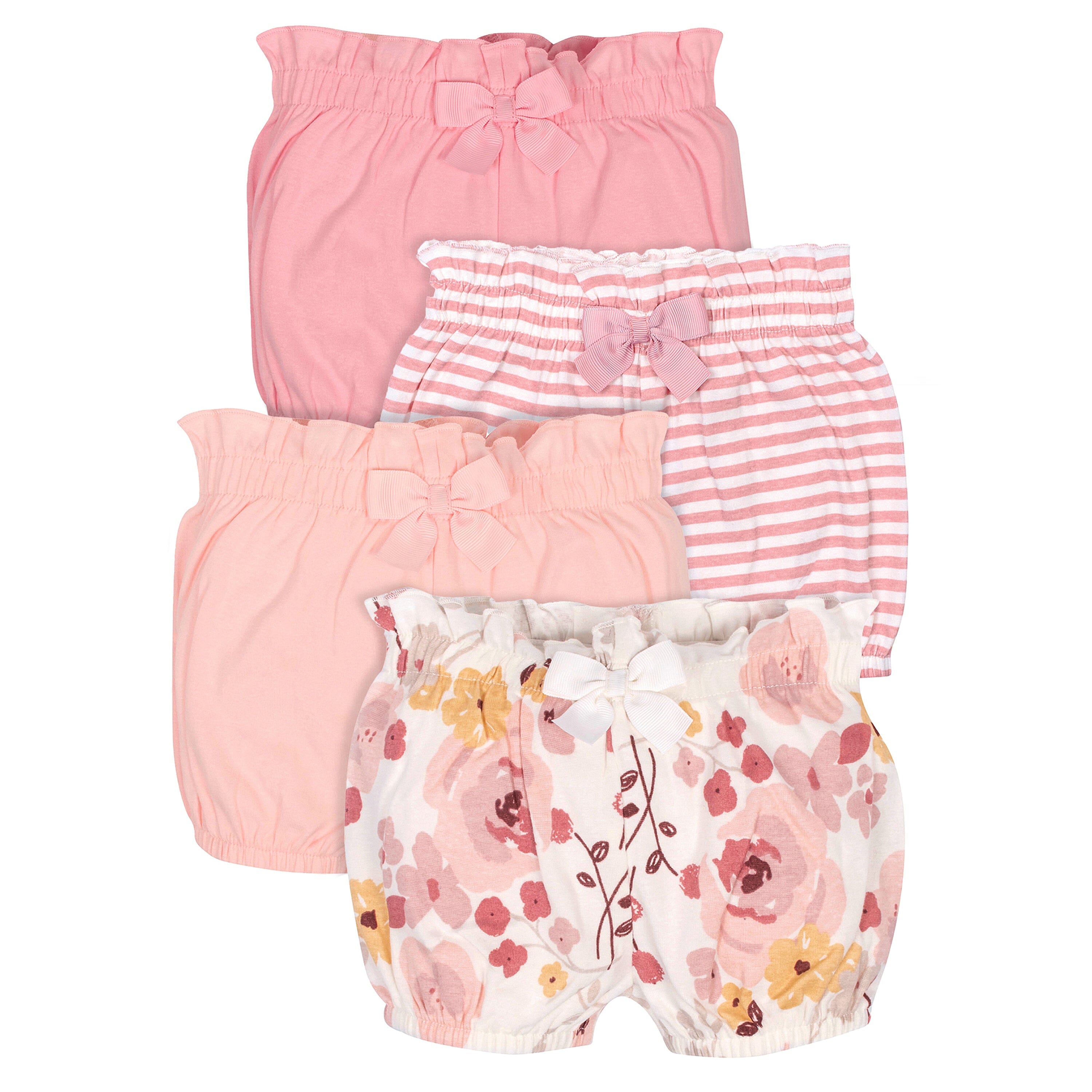 4-Pack Baby Girls Pink Floral Bloomer Shorts