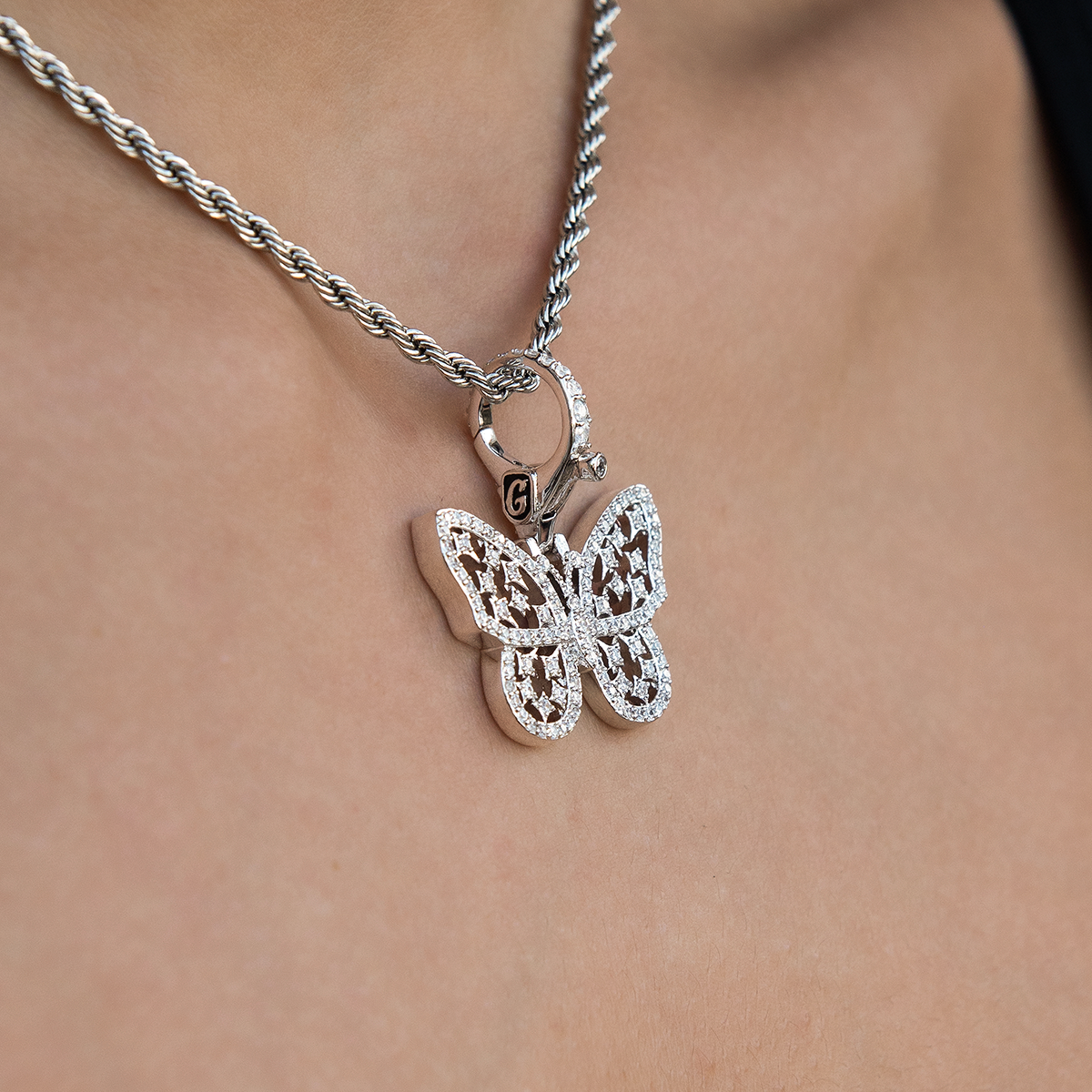 Diamond Butterfly Clip On Pendant