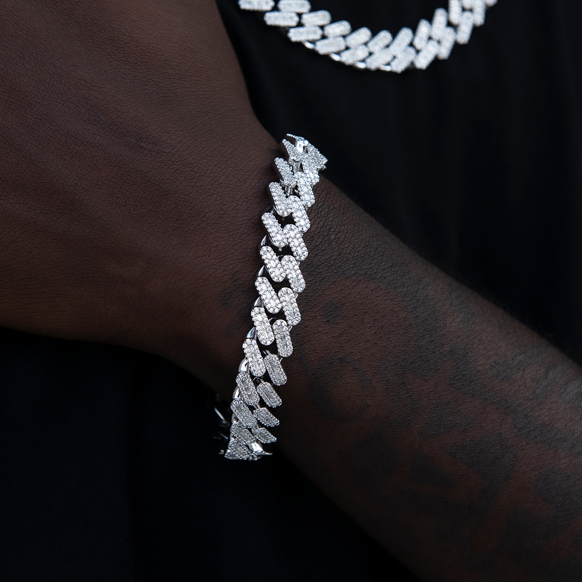 Diamond Baguette Cuban Bracelet in White Gold - 12mm