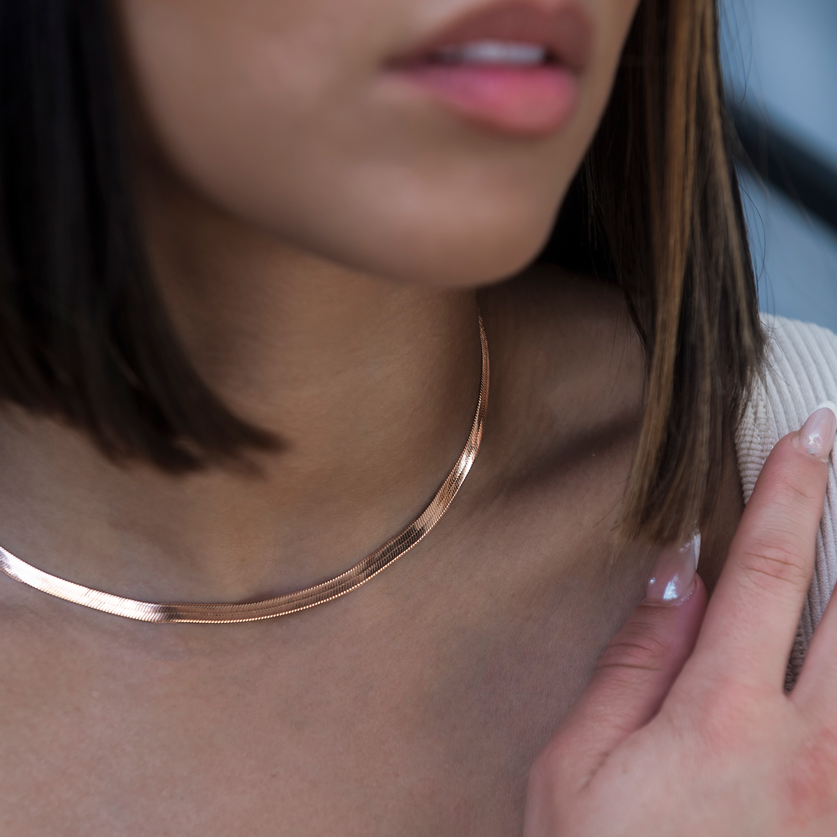 Herringbone Necklace in Rose Gold- 4mm