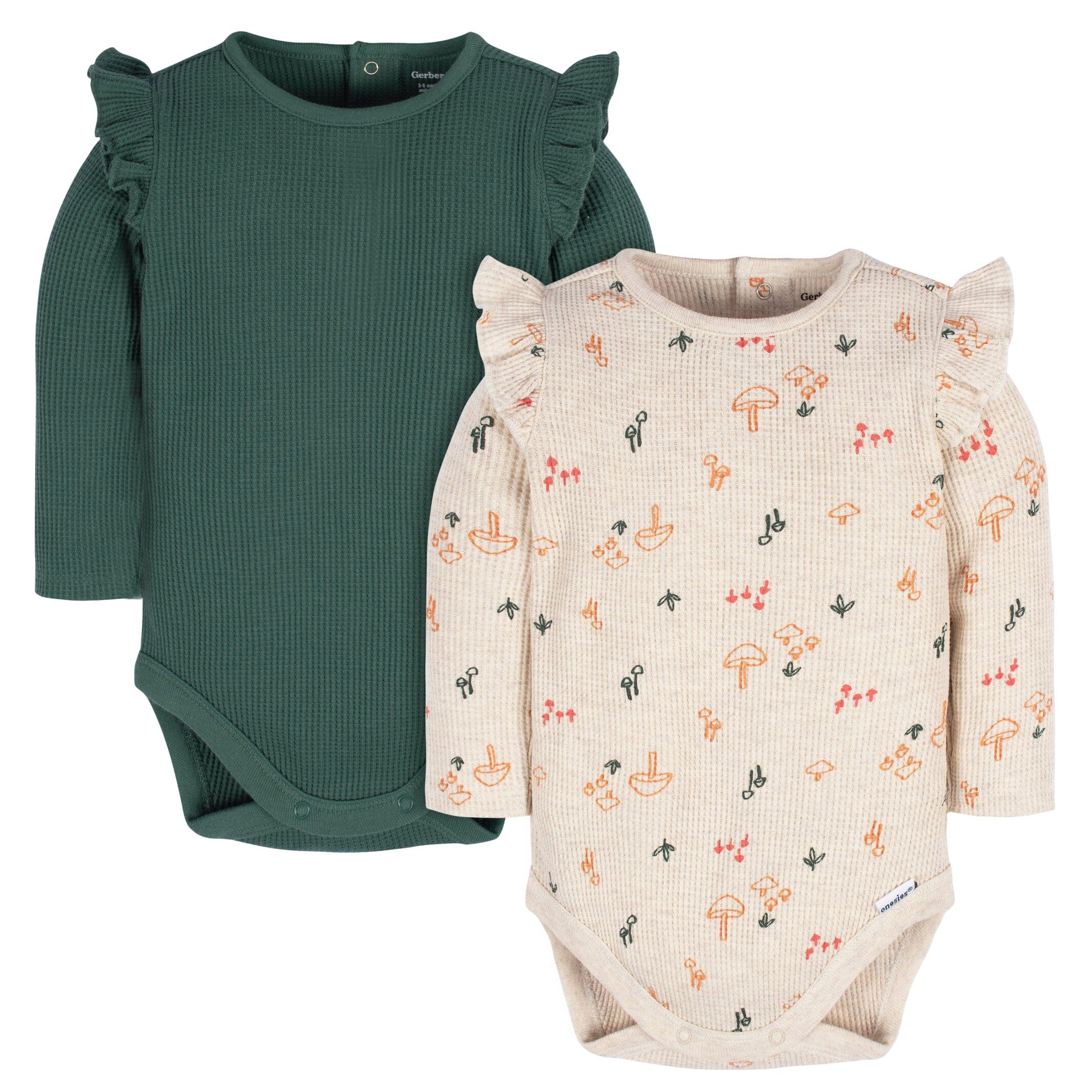 2-Pack Baby Girls Mushrooms Long Sleeve Onesies Bodysuits