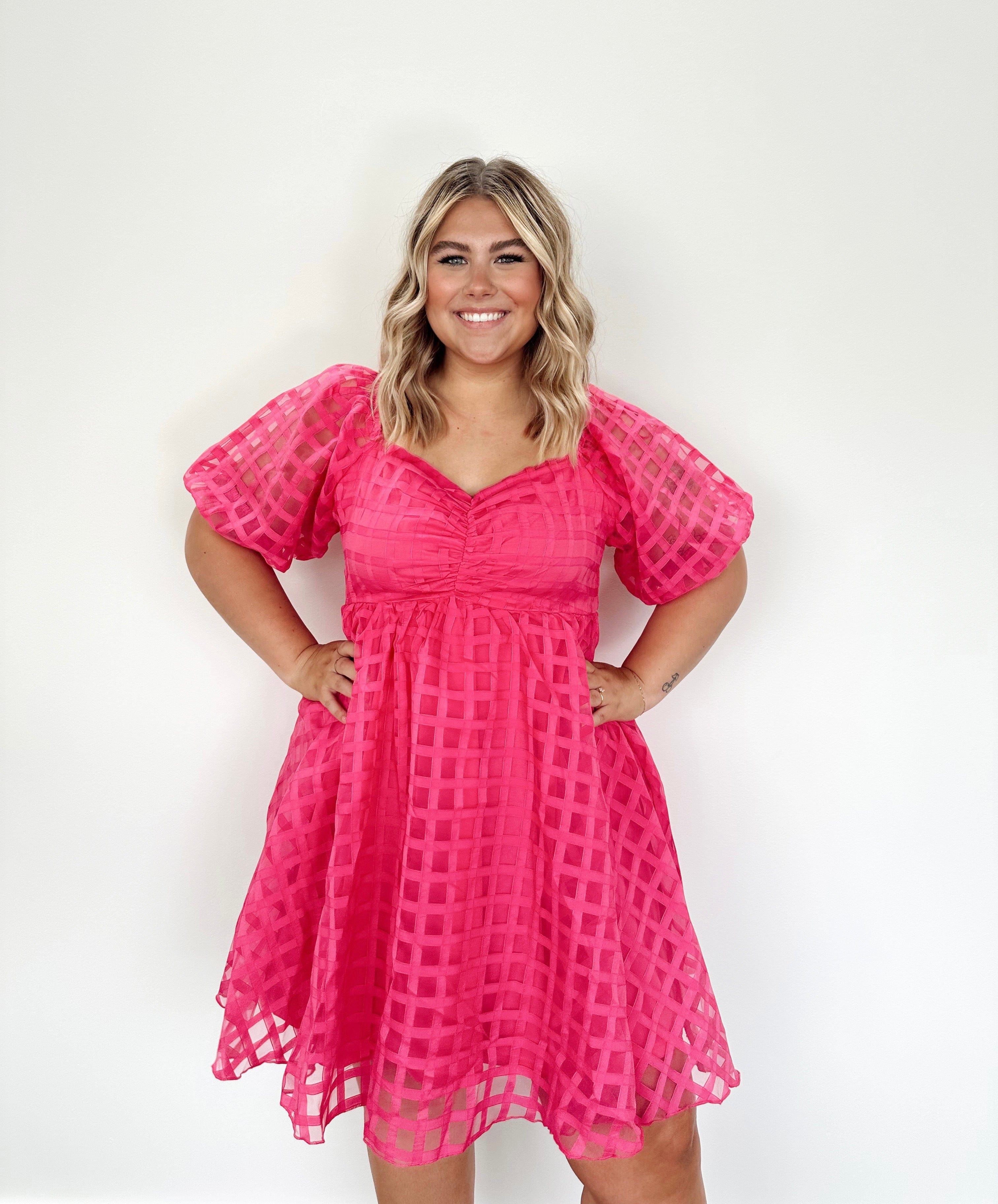 Fuchsia Checkered Babydoll Dress