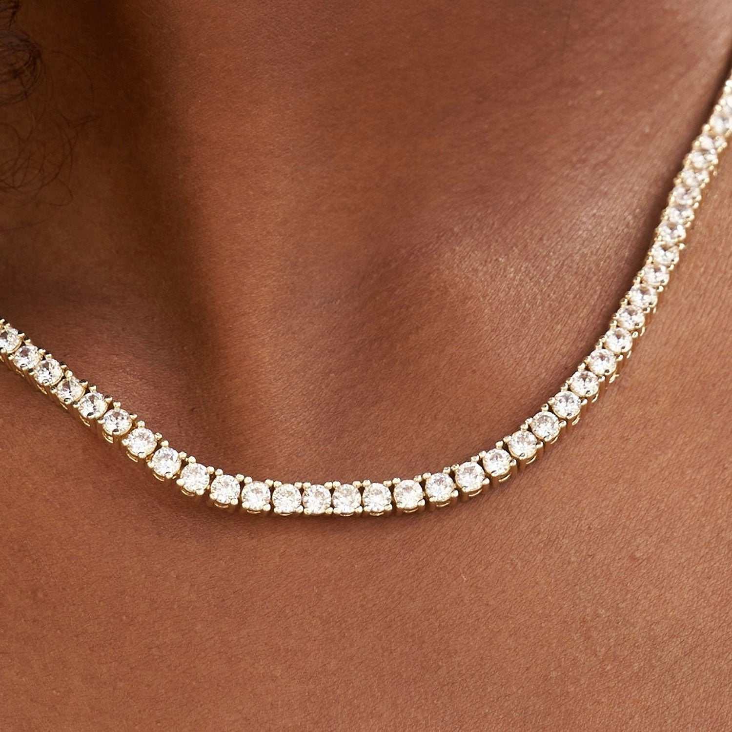 Diamond Tennis Necklace + Anklet Bundle in Yellow Gold- 3mm