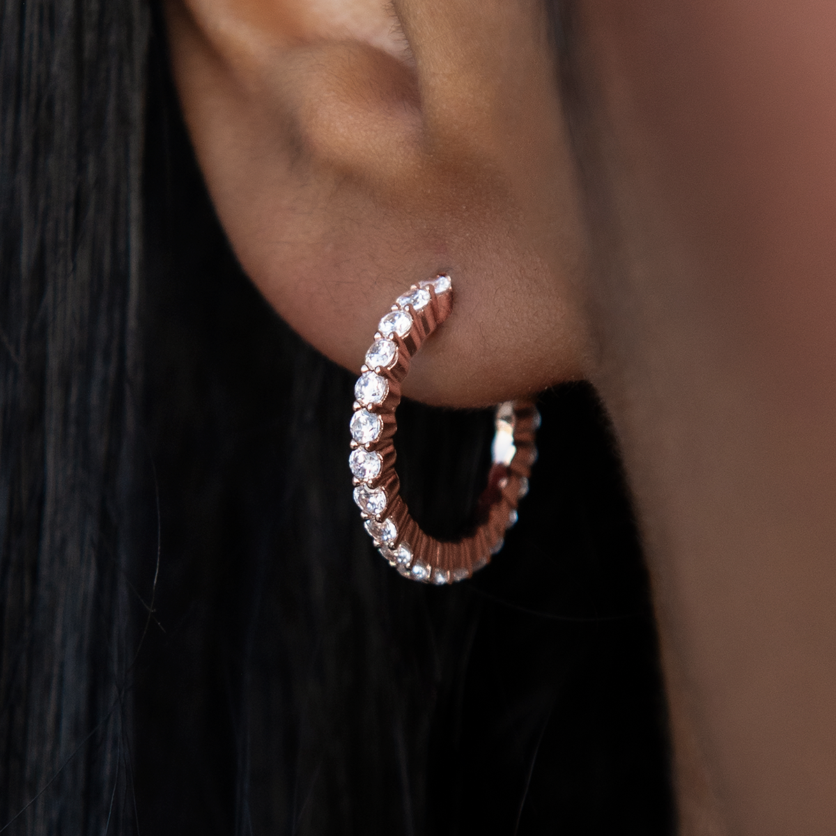 Eternity Hoop Earrings in Rose Gold