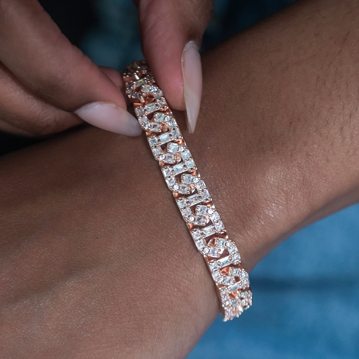 Baguette Chain Link Bracelet in Rose Gold