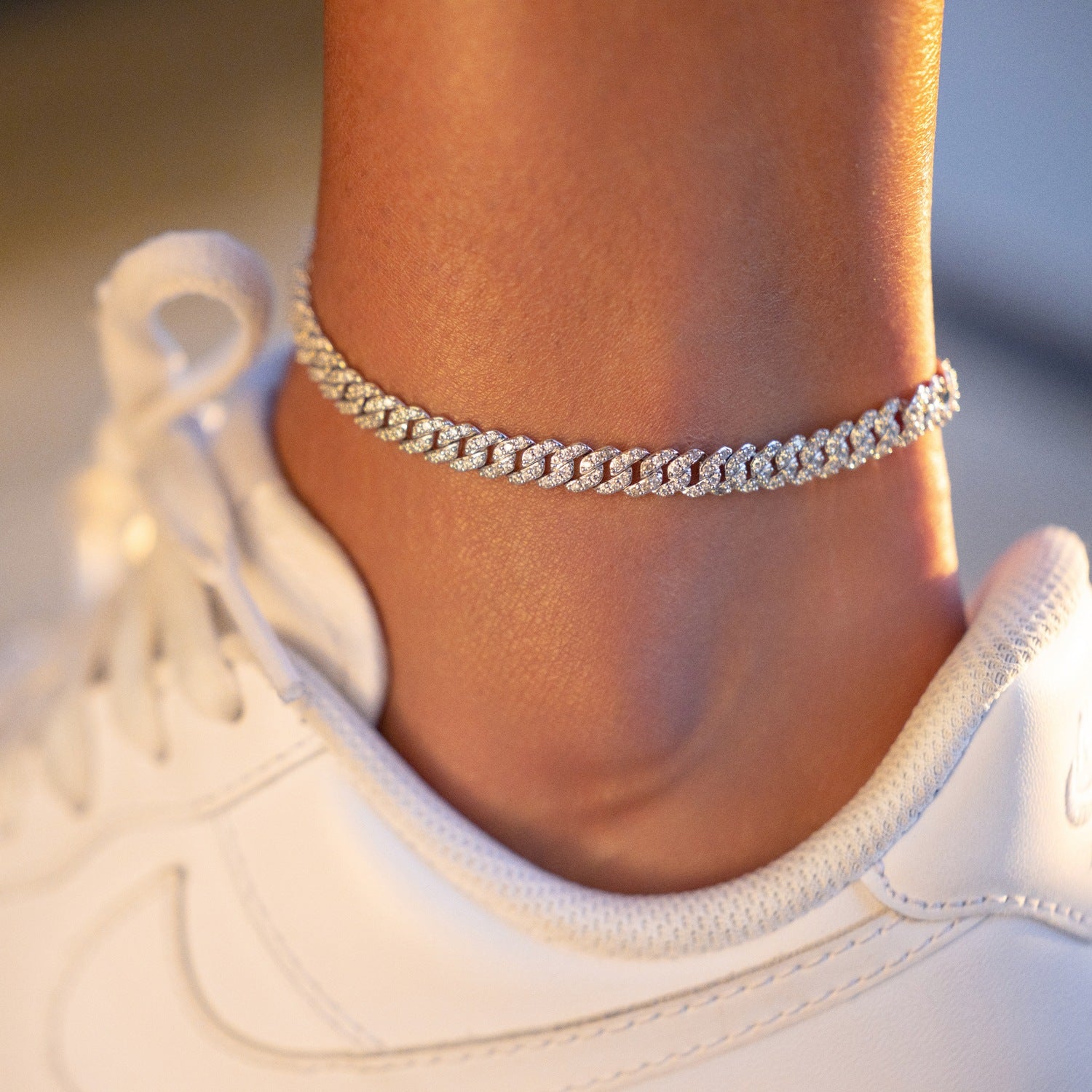 Micro Diamond Prong Necklace + Anklet Bundle- White Gold