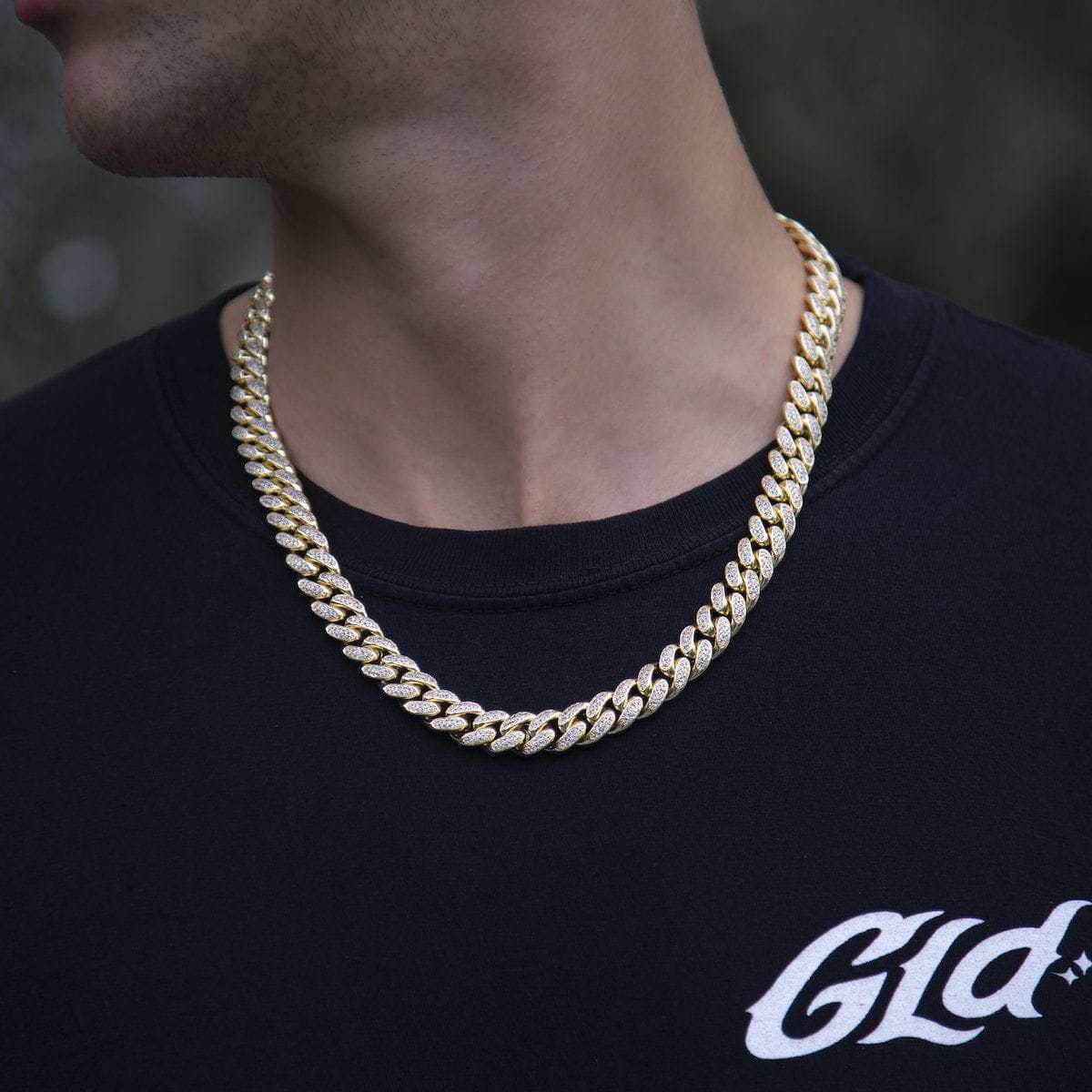 Diamond Cuban Link Chain in Yellow Gold - 12mm