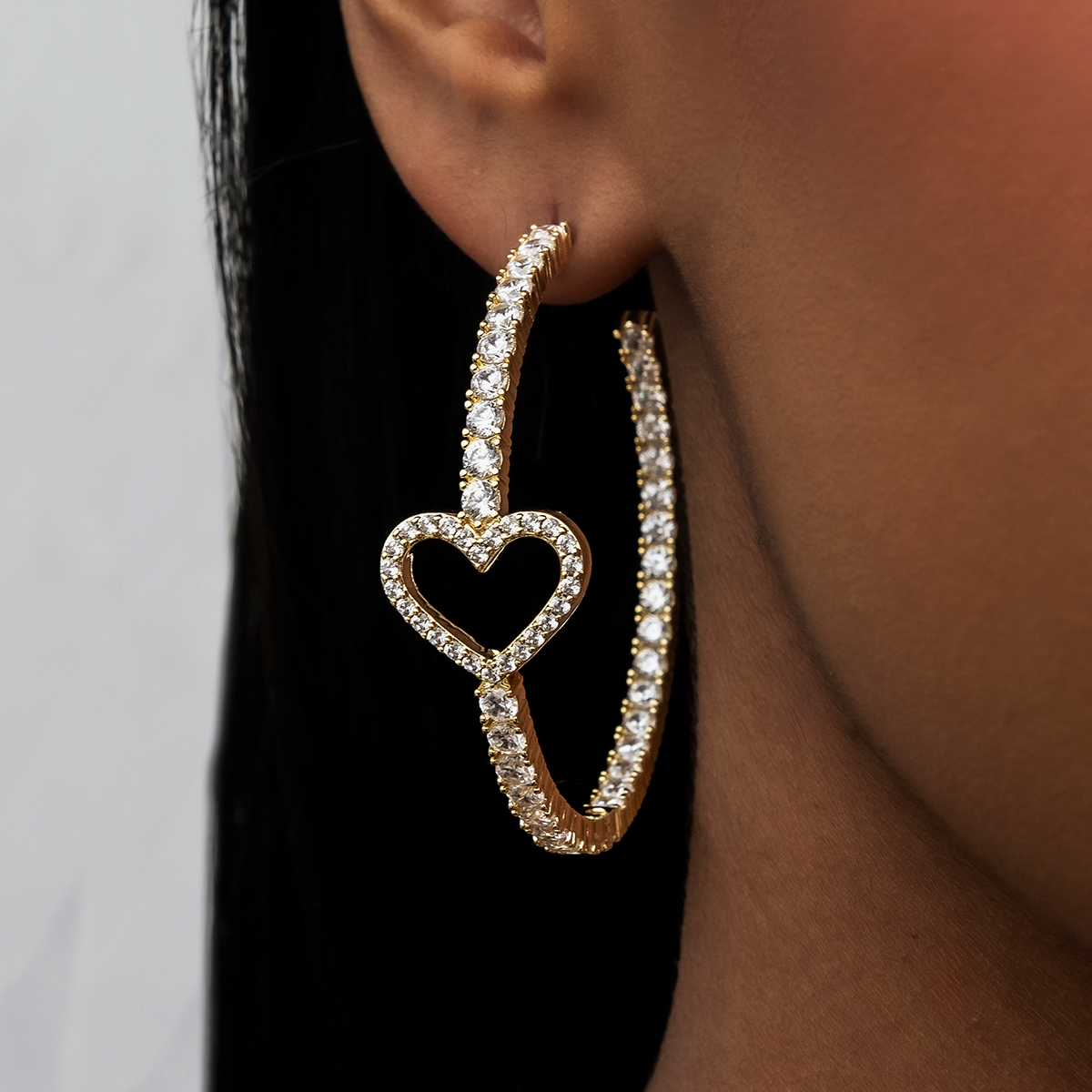 Heart Tennis Hoop Earrings in Yellow Gold