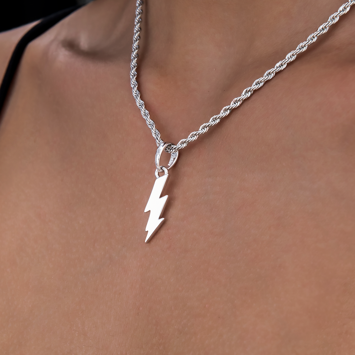 Micro Lightning Bolt Pendant in White Gold