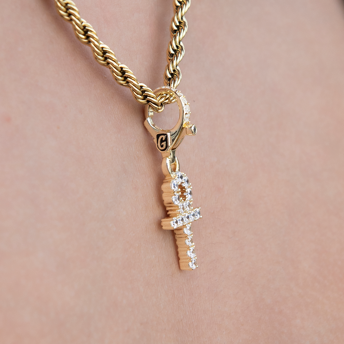 Micro Ankh Cross Clip On Pendant in Yellow Gold