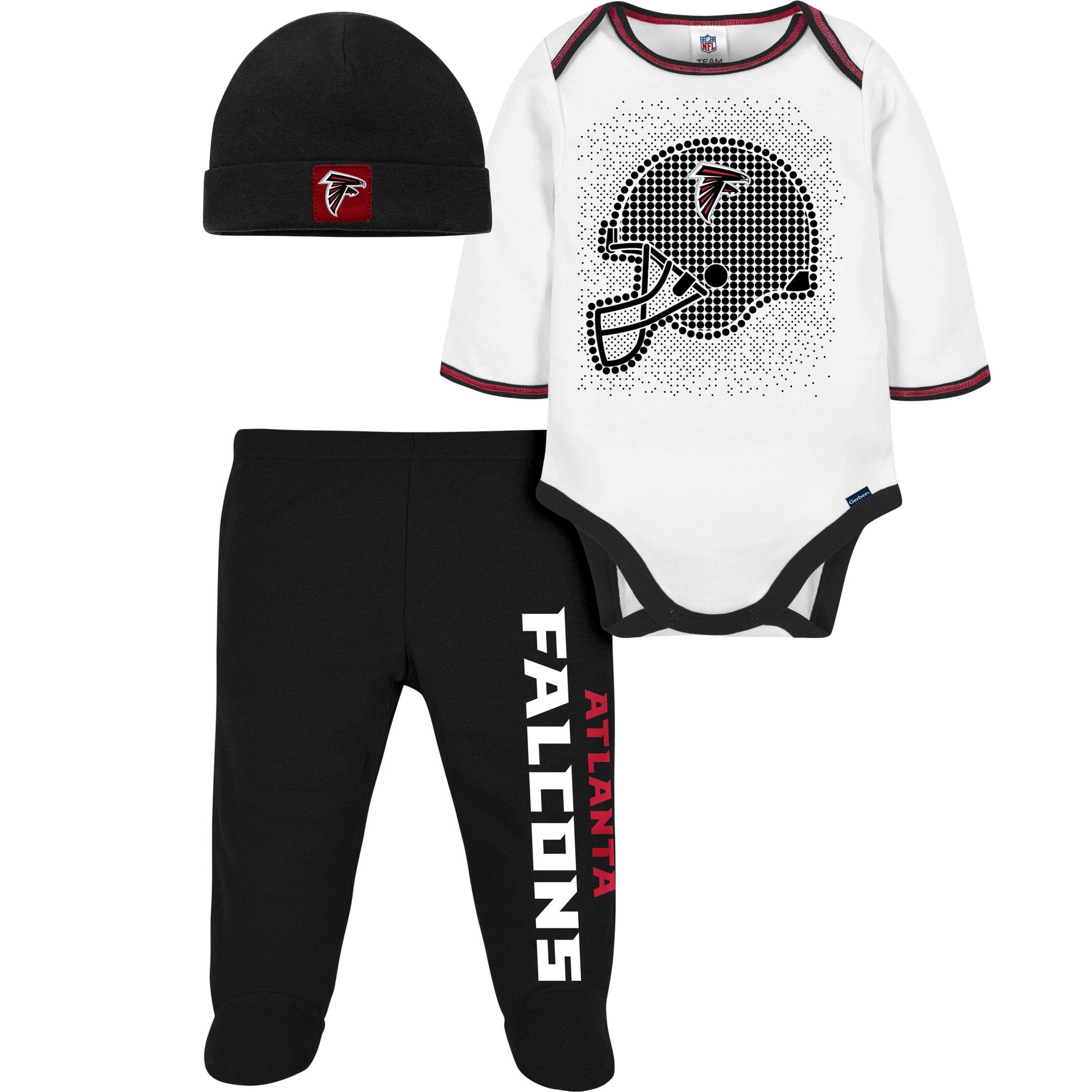 3-Piece Baby Boys Falcons Bodysuit, Footed Pant, & Cap Set