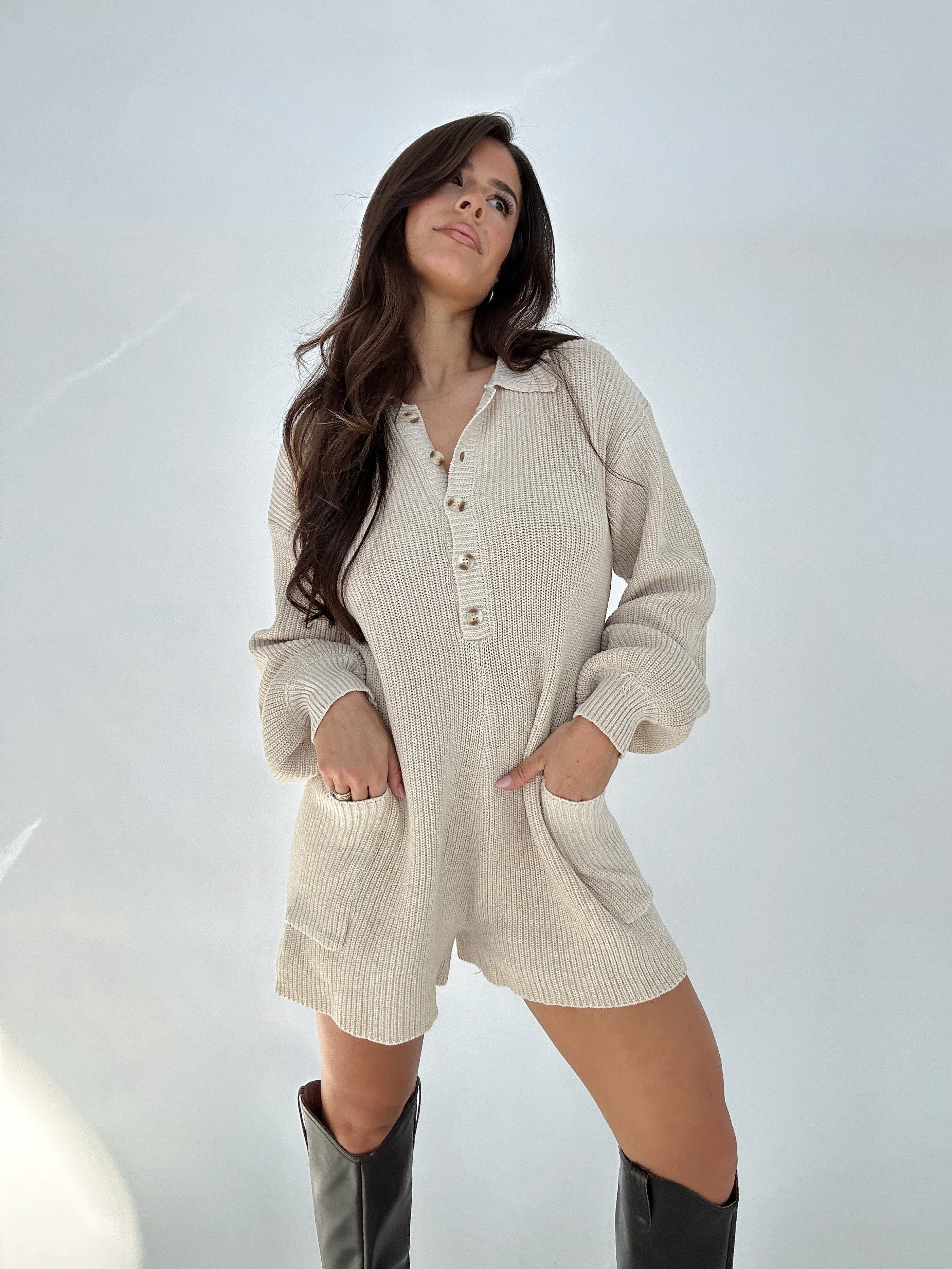 Cream Cozy Sweater Romper