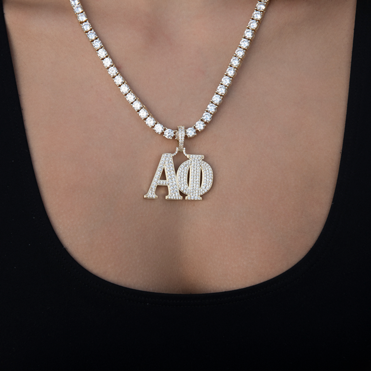 Alpha Phi Sorority Pendant in Yellow Gold