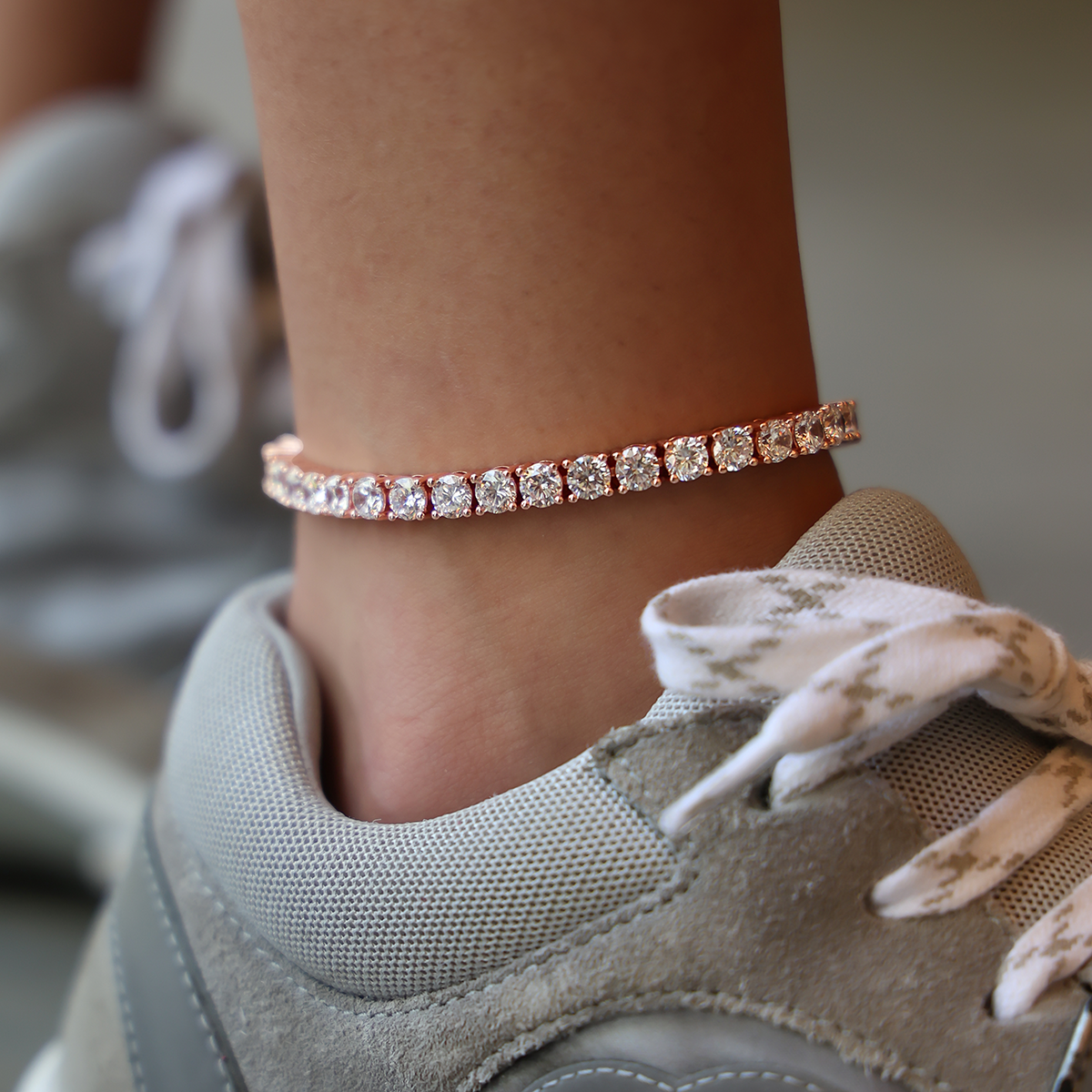 Diamond Tennis Anklet in Rose Gold- 5mm