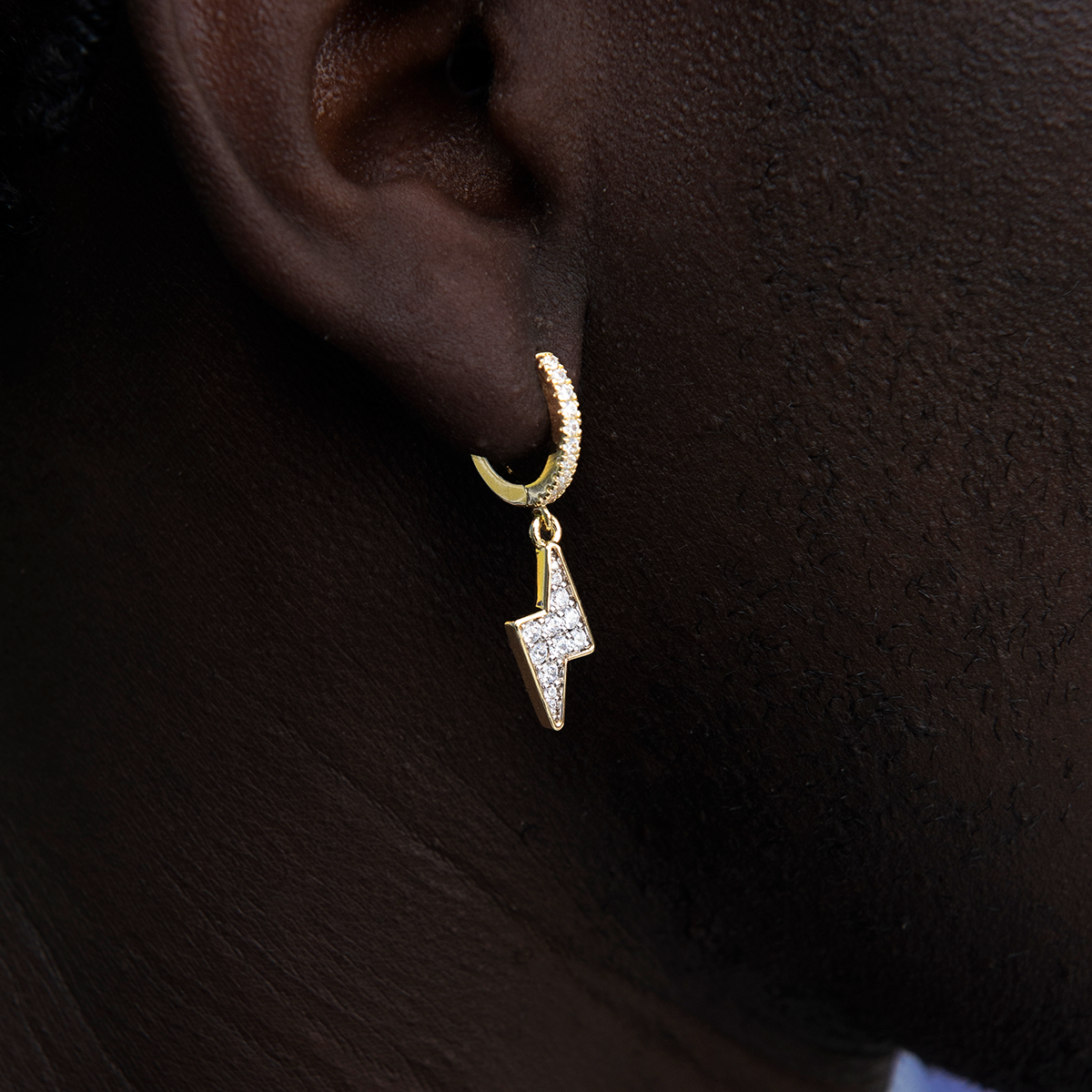 Iced Bolt Hoop Earrings in Yellow Gold