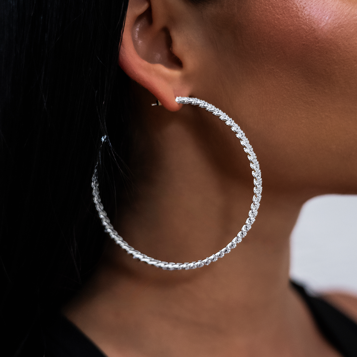 Diamond Prong Hoop Earrings in White Gold