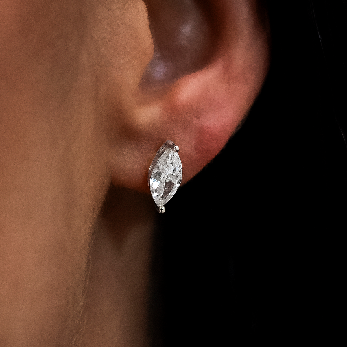 5mm Marquise Cut Diamond Stud Earrings in White Gold