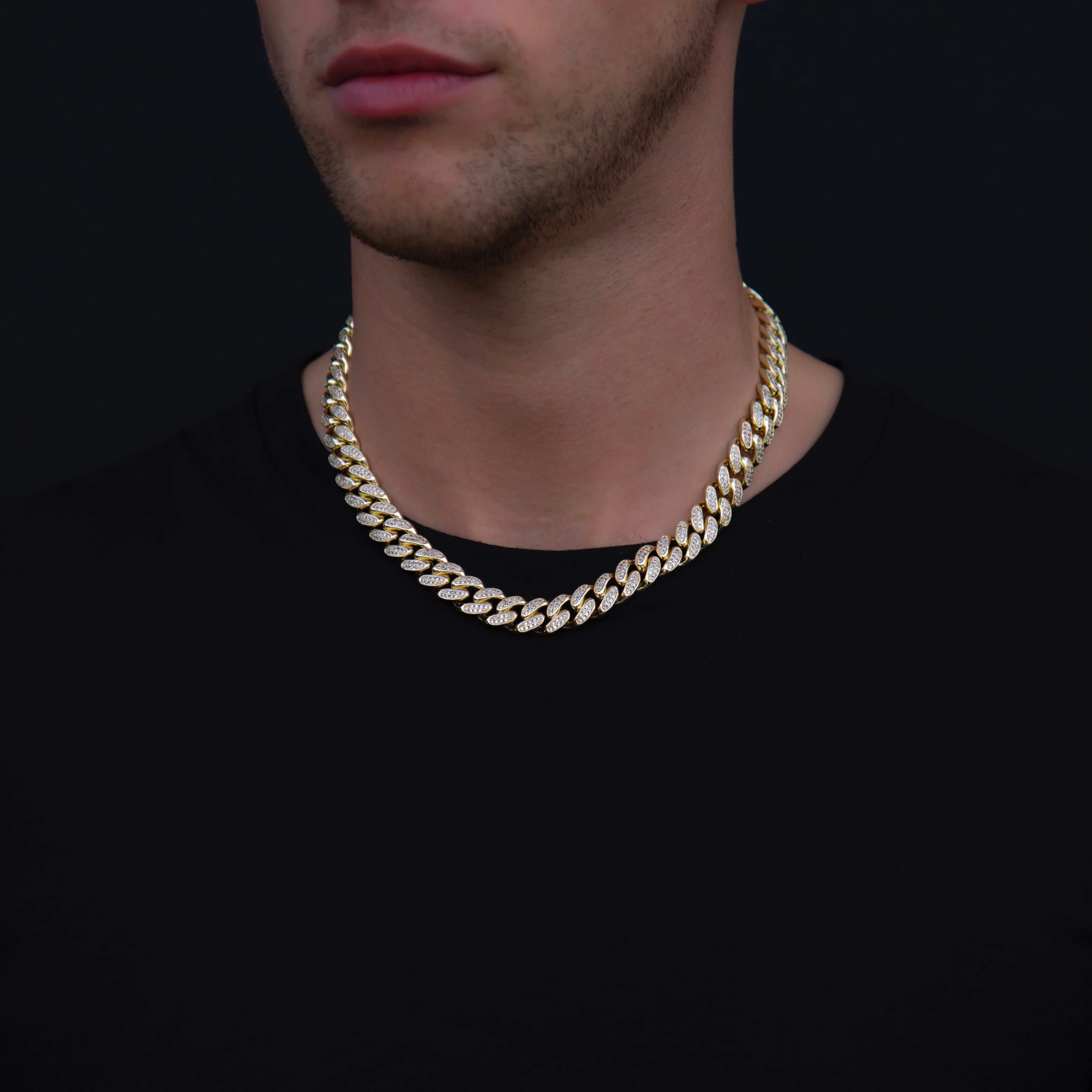 Diamond Cuban Link Chain in Yellow Gold - 12mm