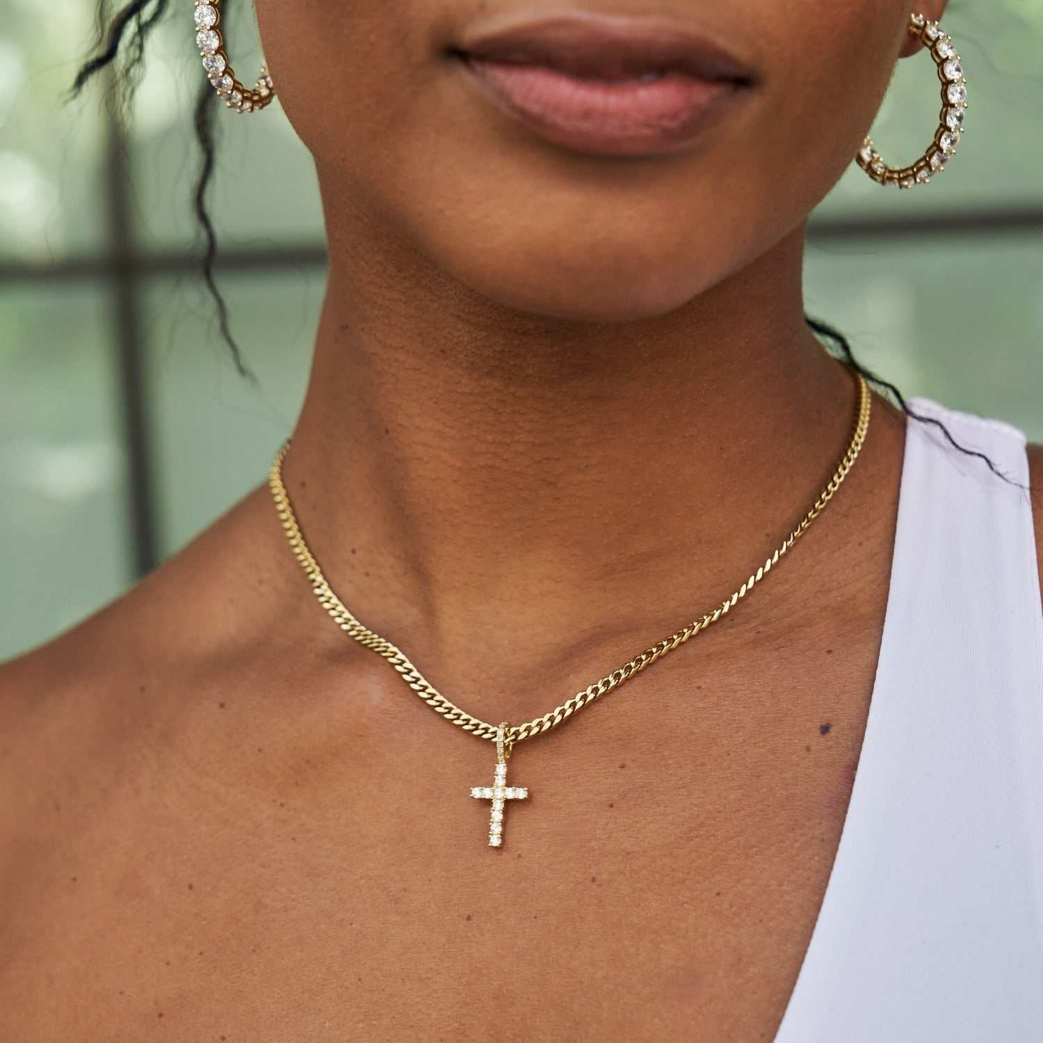 Micro Diamond Cross in Yellow Gold