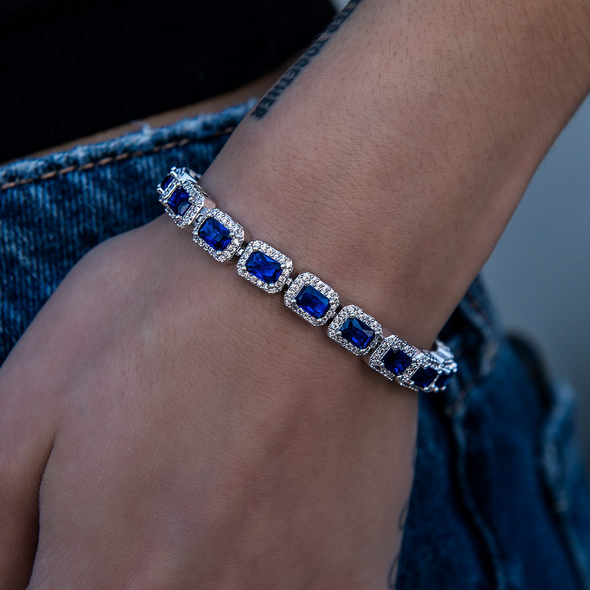 Sapphire Cushion Cut Tennis Bracelet in White Gold