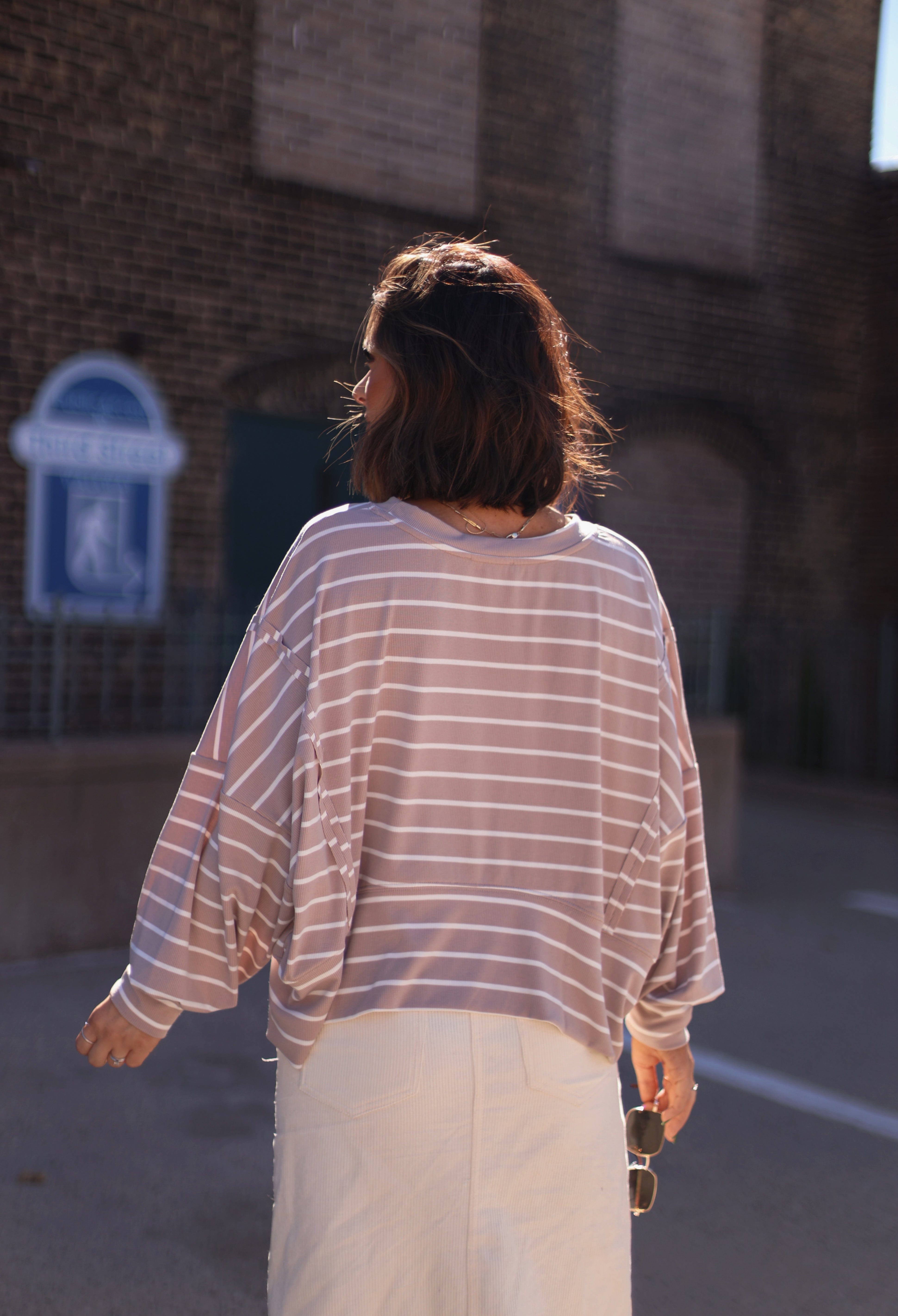 Striped Balloon Sleeve Top