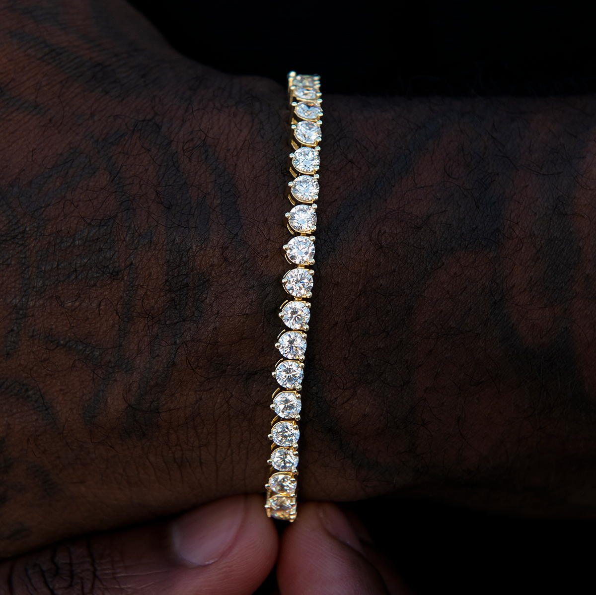 3 Prong Tennis Bracelet in Yellow Gold