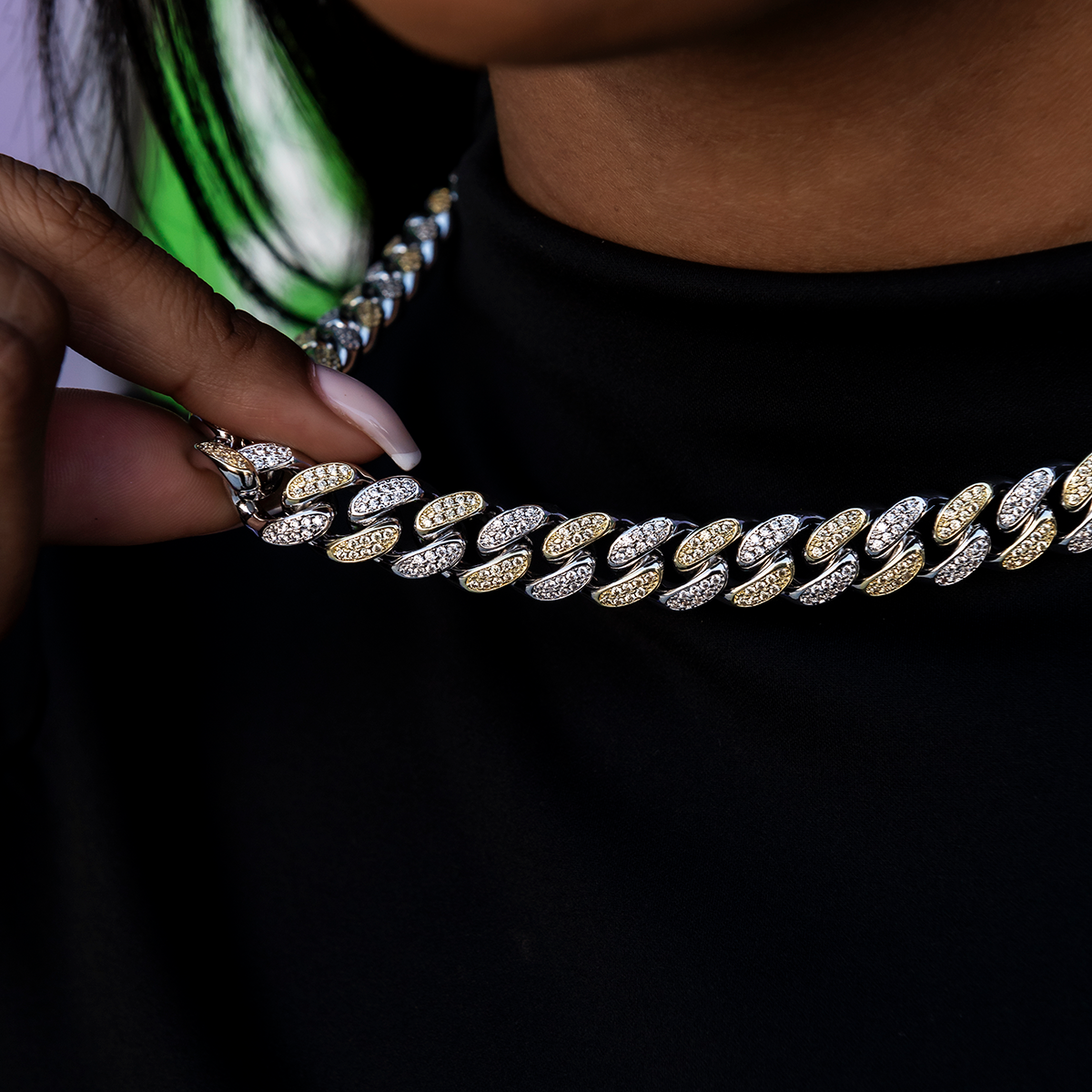 Diamond Cuban Link Chain in White/Yellow Gold- 12mm