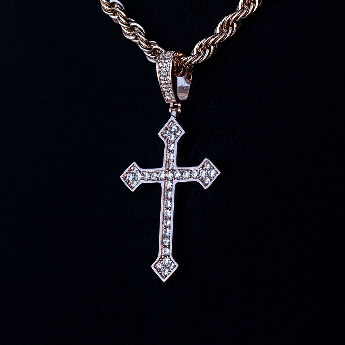 Large Iced Celtic Cross in Rose Gold