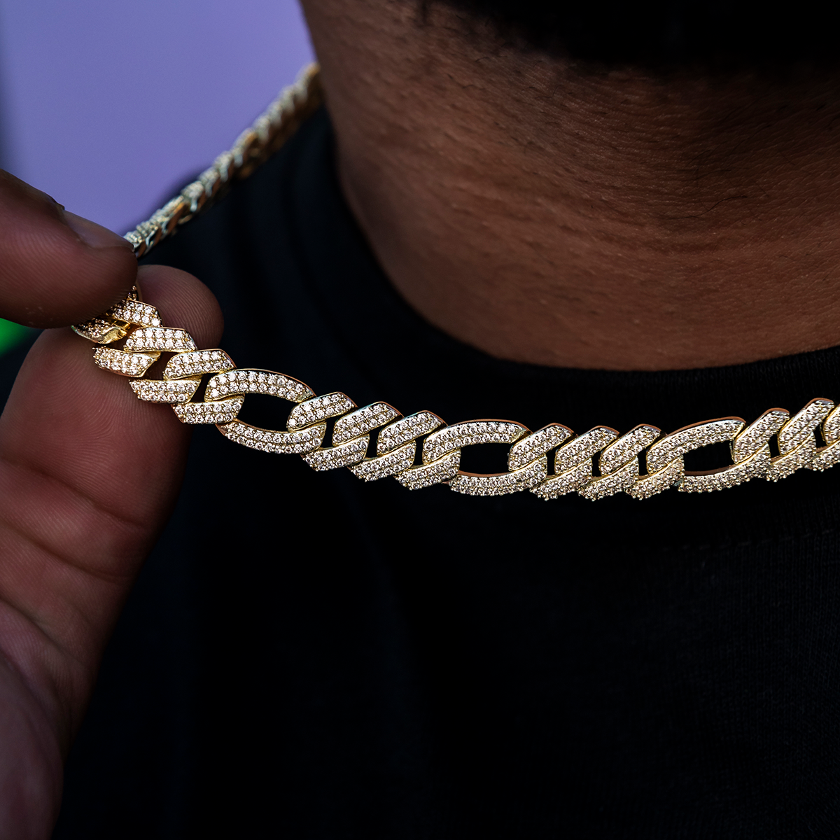 Diamond Figaro Chain in Yellow Gold- 10mm