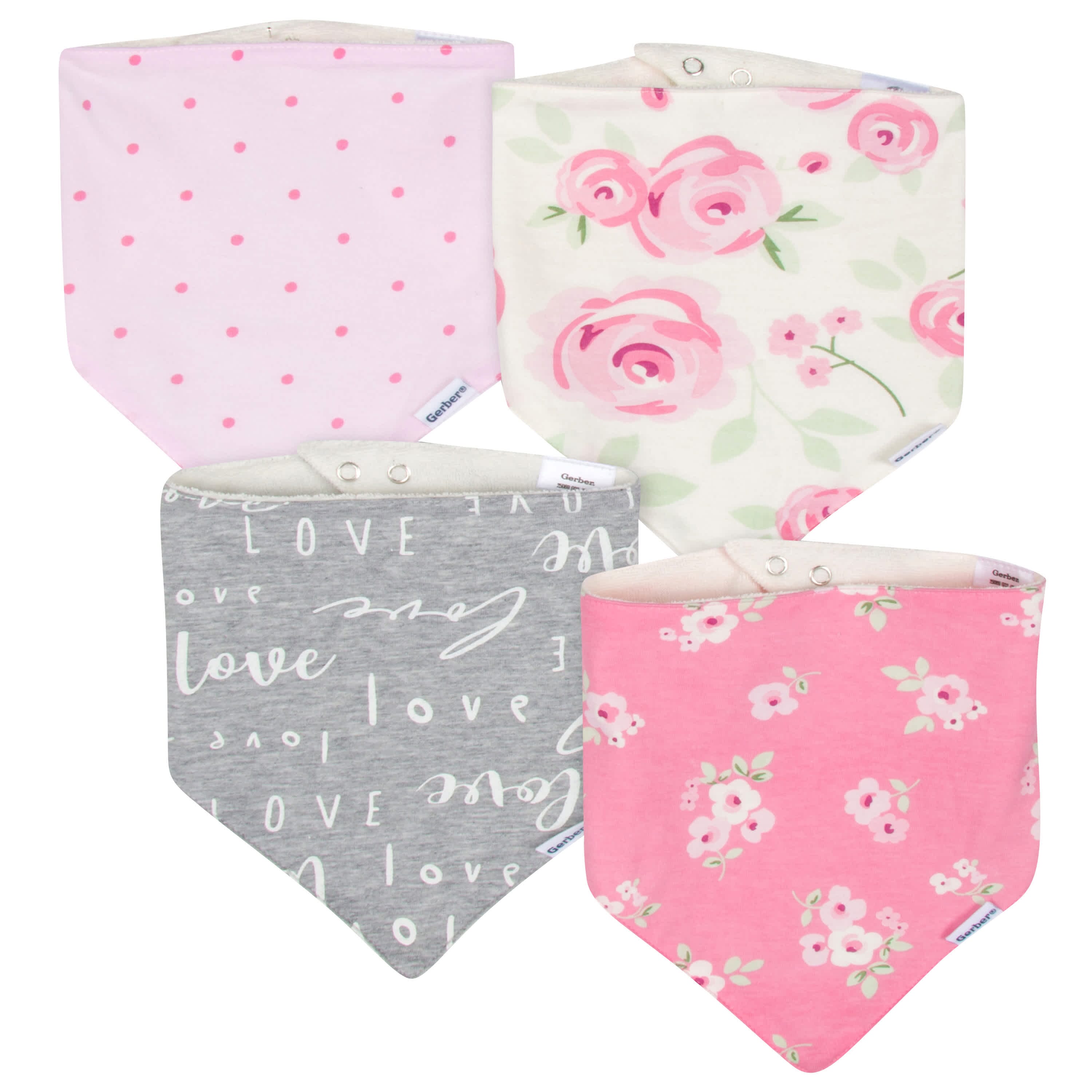 4-Pack Baby Girls Floral Bandana Bibs