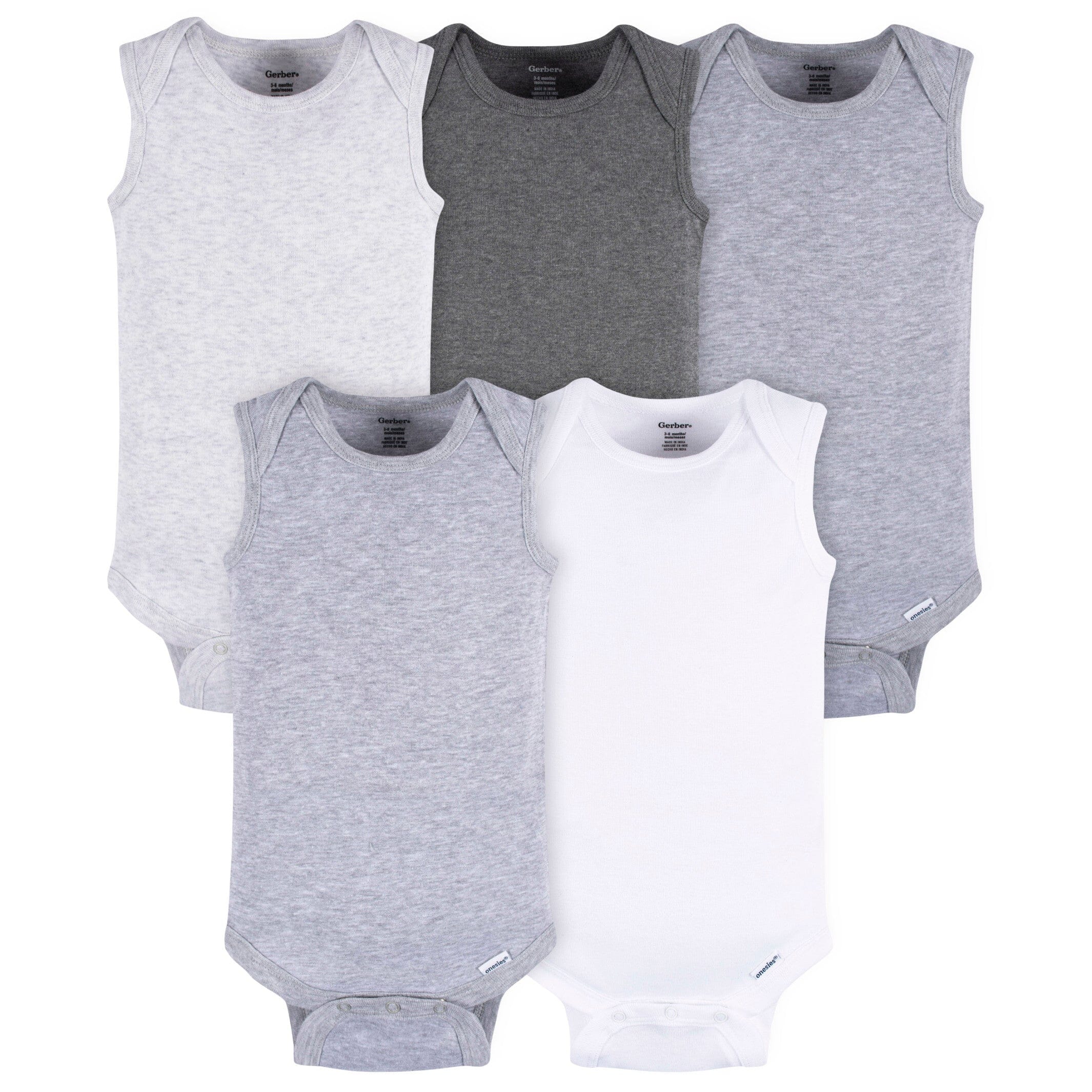 5-Pack Baby Neutral Grey Heather Sleeveless Lap Shoulder Onesies Bodysuits