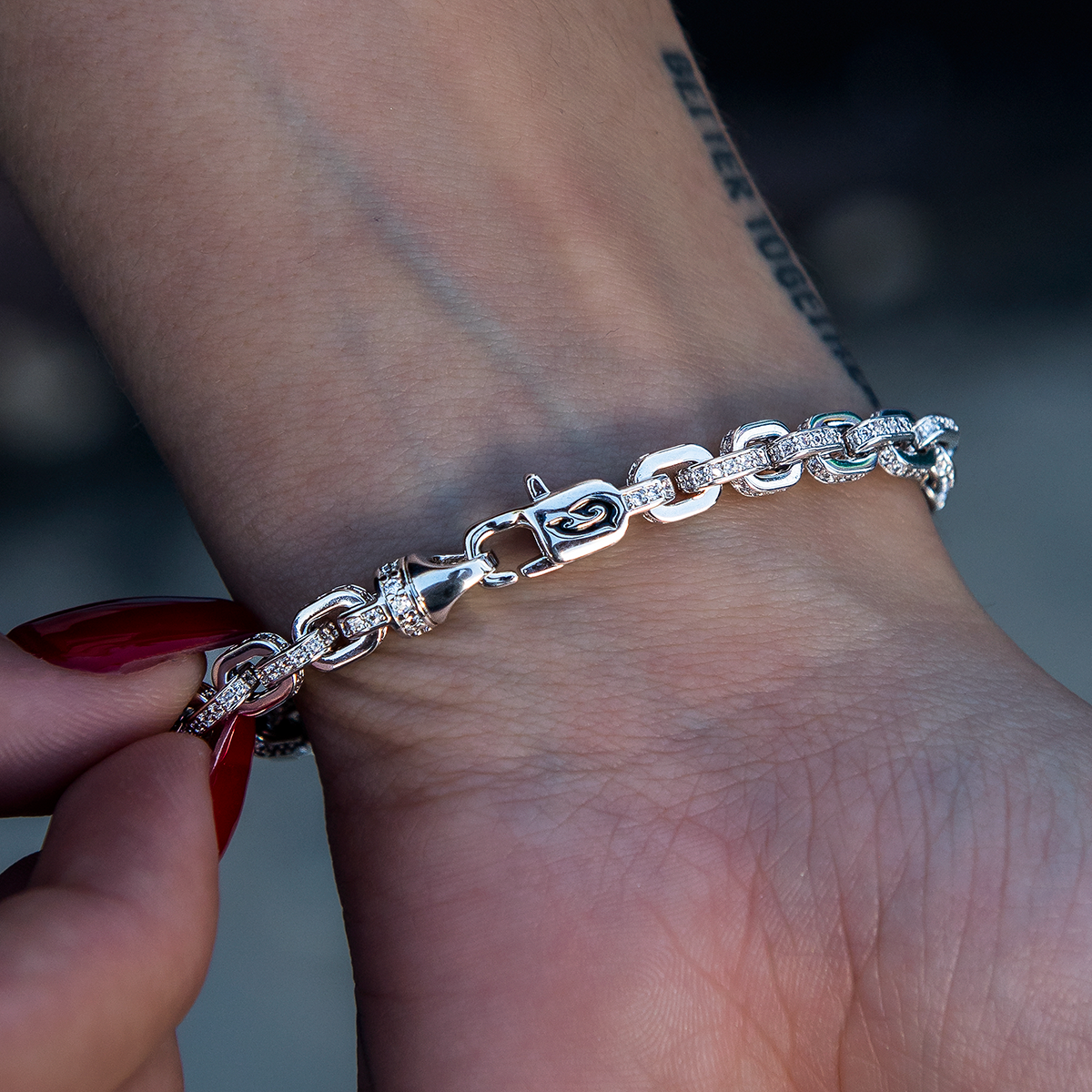 Iced Box Chain Bracelet in White Gold