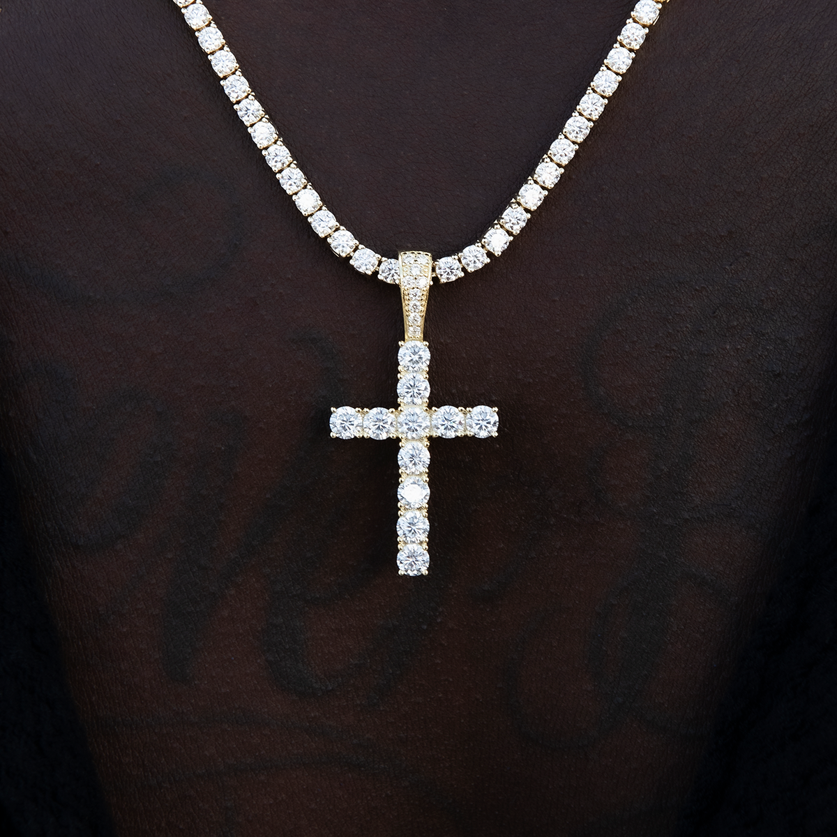 Moissanite Diamond Cross Pendant in Yellow Gold Vermeil