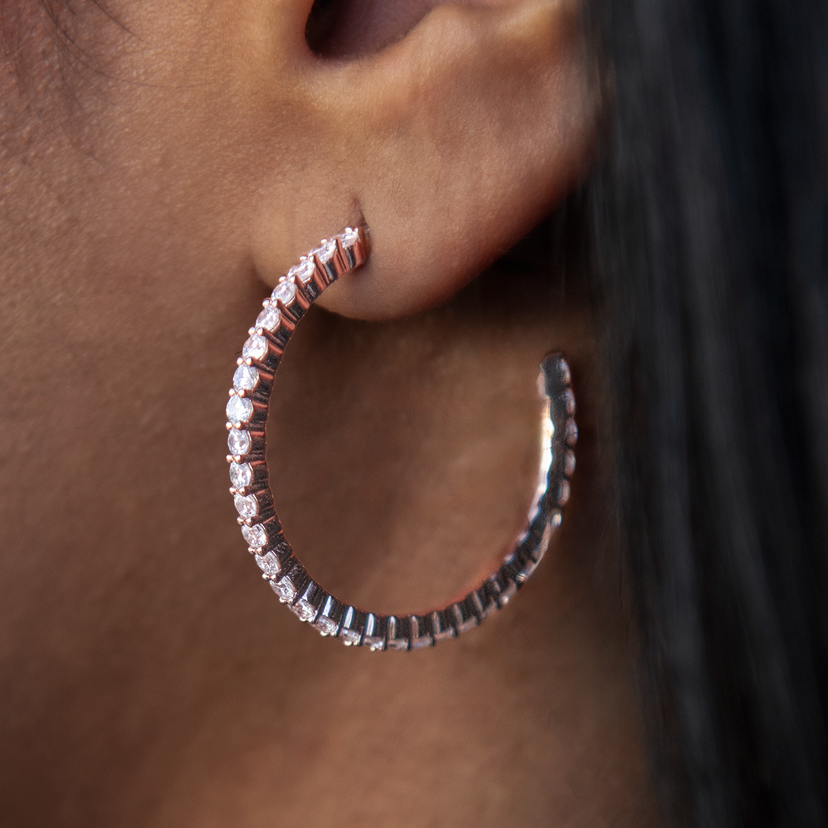 Eternity Hoop Earrings in Rose Gold