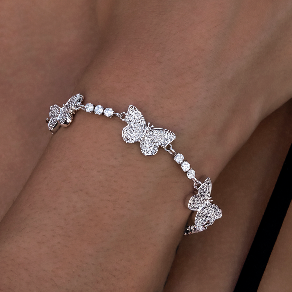 Micro Tennis Butterfly Bracelet in White Gold