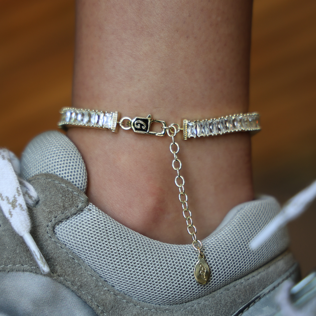 Diamond Baguette Tennis Anklet in Yellow Gold