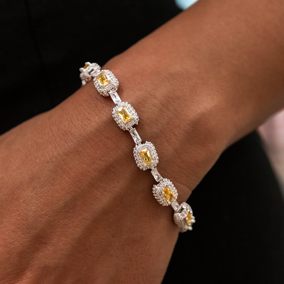 Iced Canary Cushion Cut Bracelet