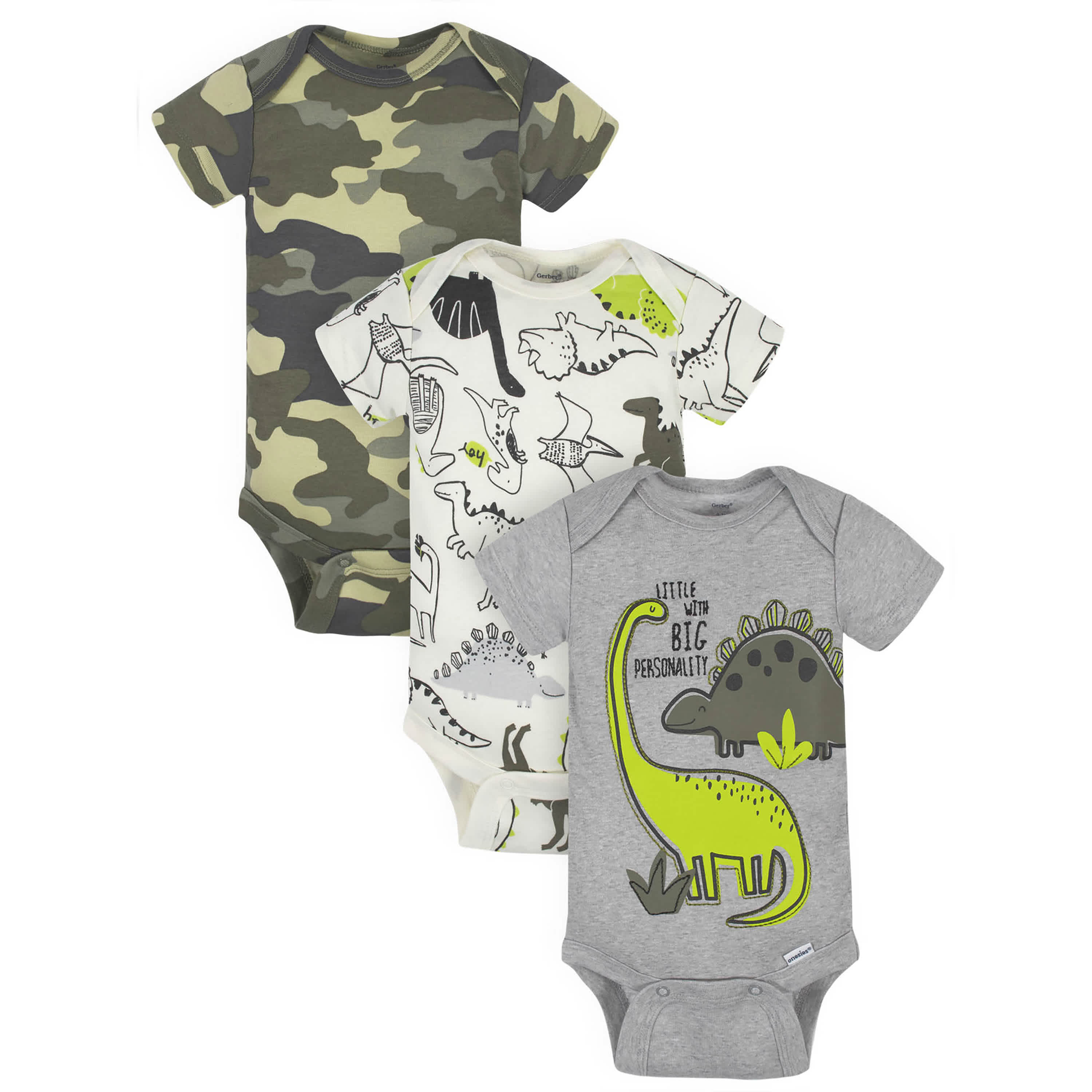 3-Pack Baby Boys Dinosaur Short Sleeve Onesies Bodysuits