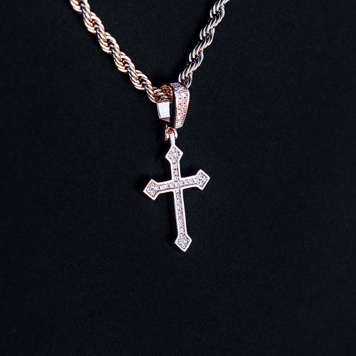 Iced Celtic Cross Pendant in Rose Gold