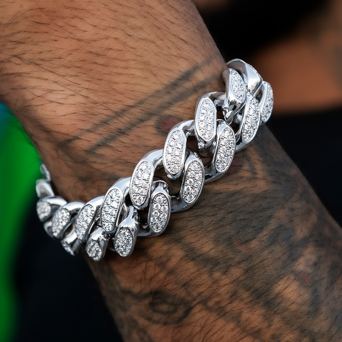 Diamond Cuban Link Bracelet in White Gold- 19mm