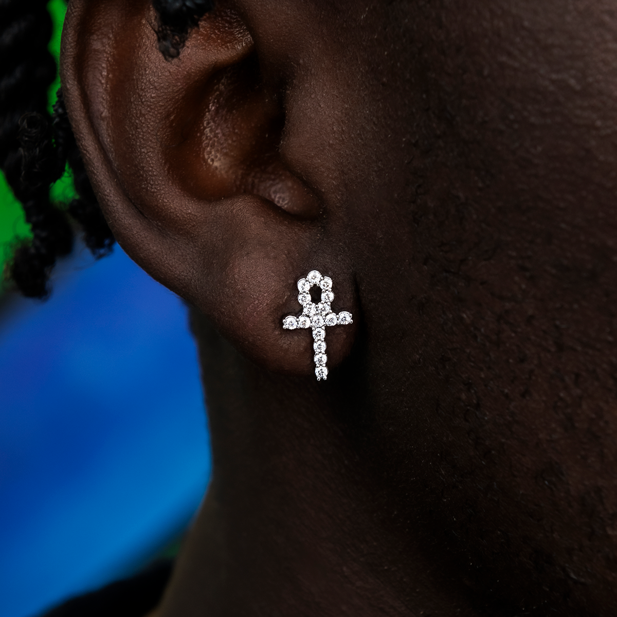 Diamond Ankh Stud Earrings