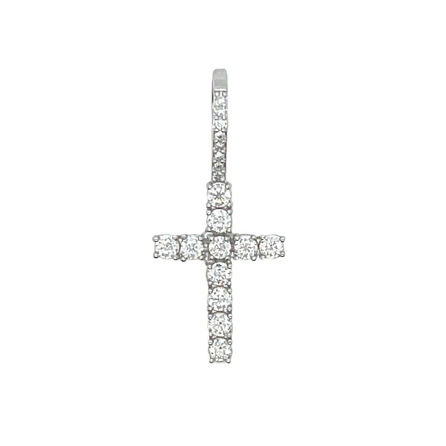 Moissanite Diamond Cross Micro Pendant in White Gold Vermeil