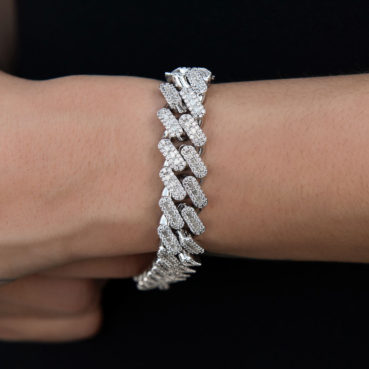 Diamond Baguette Cuban Bracelet in White Gold - 12mm