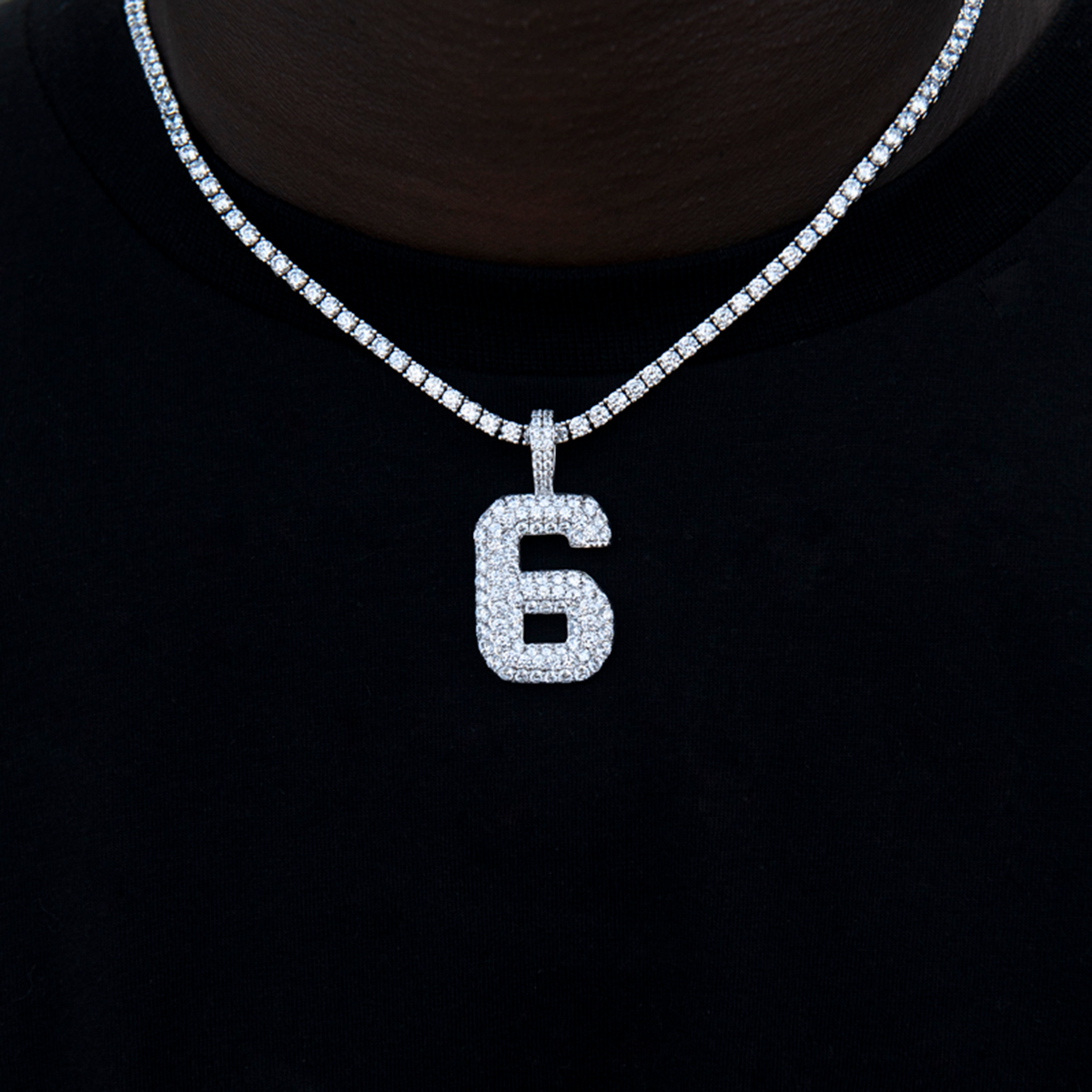 Pave Number Pendants in White Gold