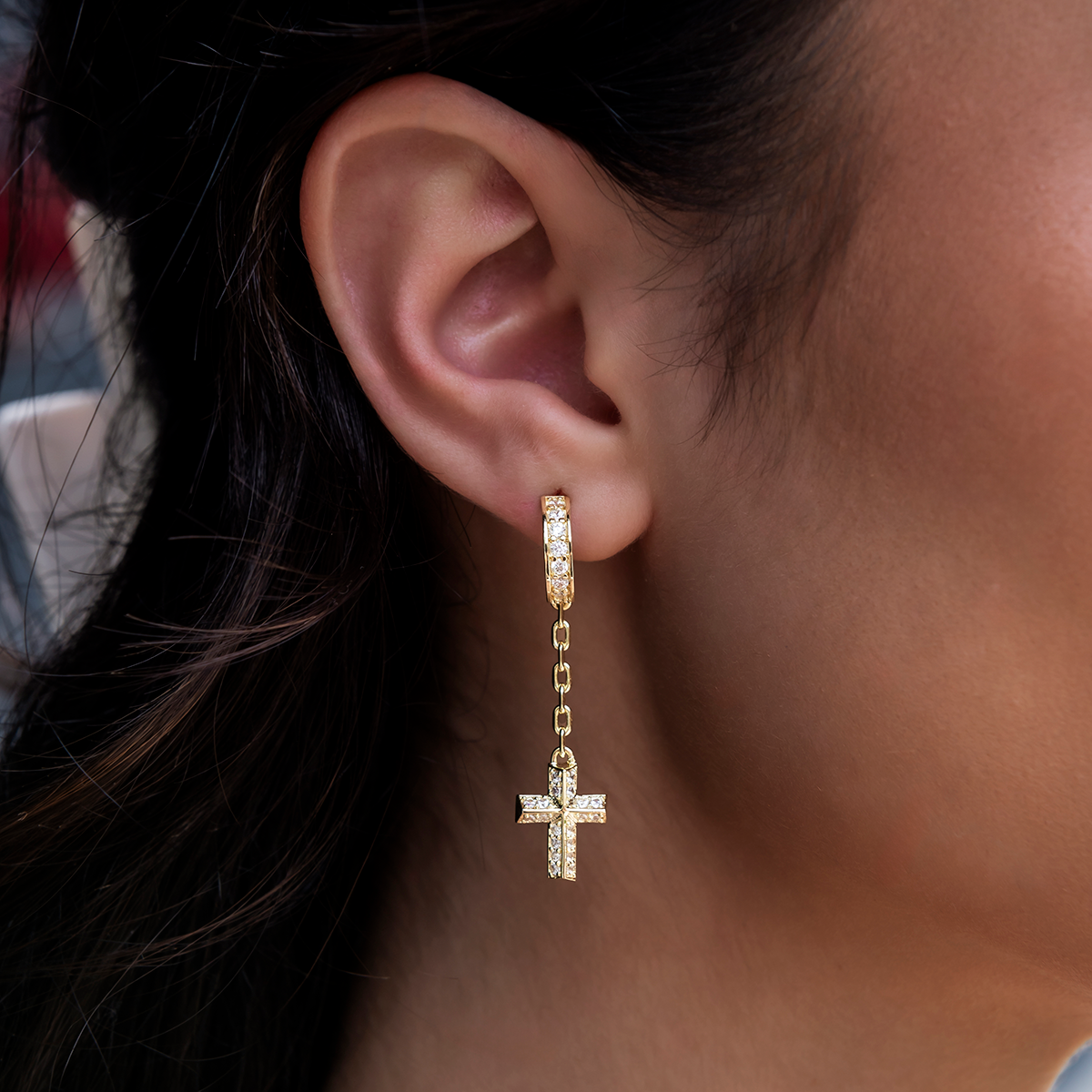 Alternate Cross Drop Hoop + Iced Hoop Huggie Earring Set