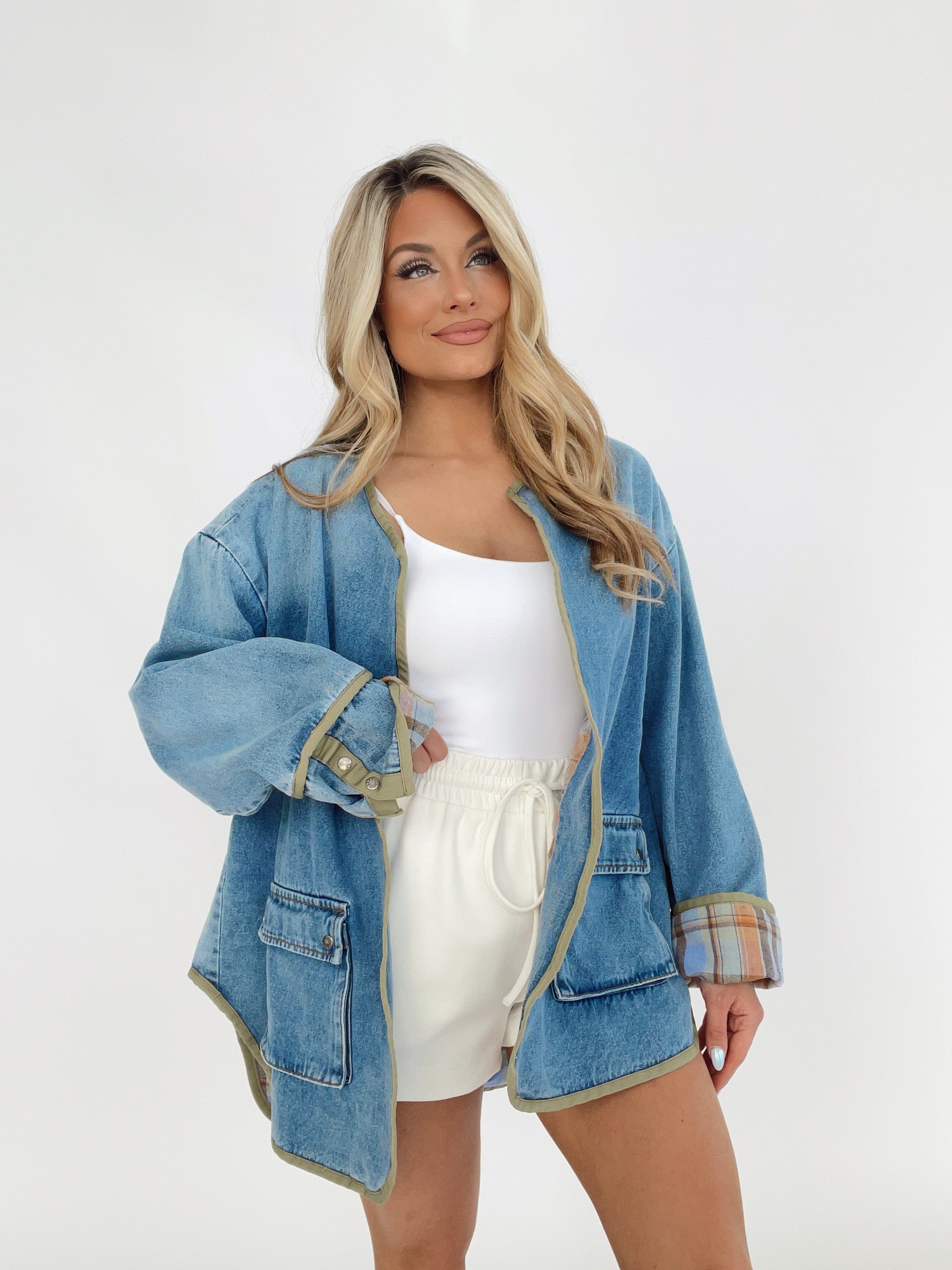 Plaid Plot Denim Jacket